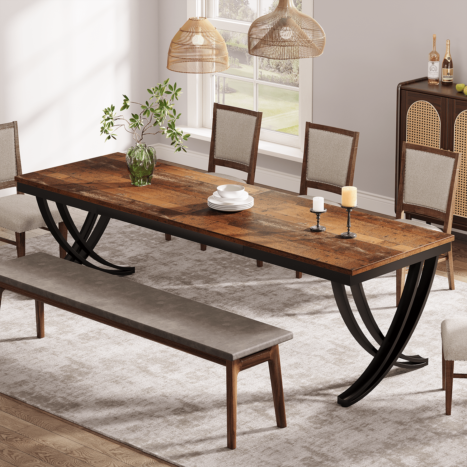 78.74“ Rectangular Dining Table for 6-8, Large Wooden Farmhouse Table