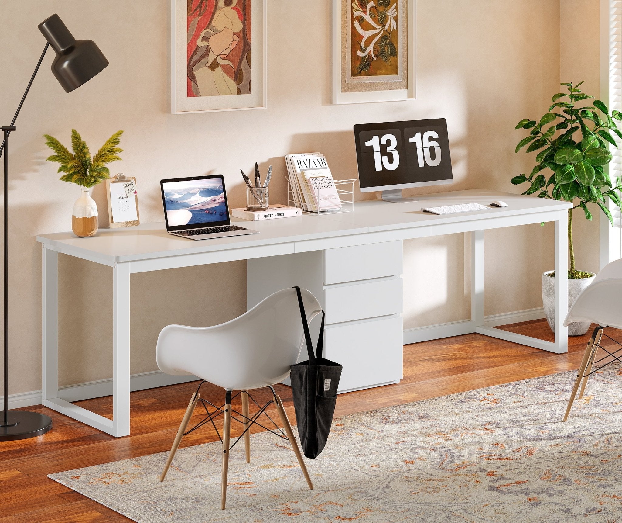78.7" Two Person Desk, Modern Double Computer Office Desk with 3 Drawers