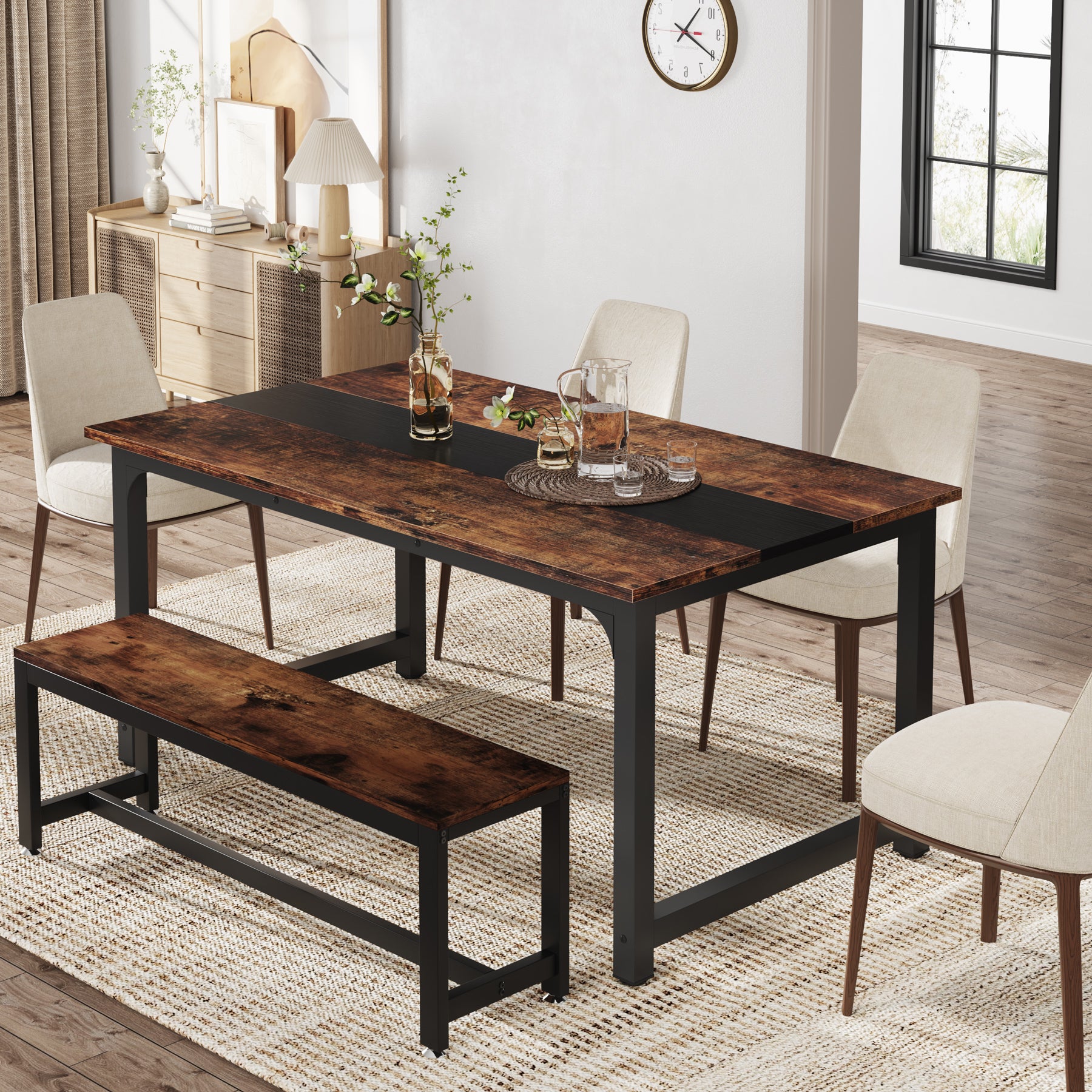 63" Rectangular Dining Table for 6–8 People, Industrial Wood Kitchen Table