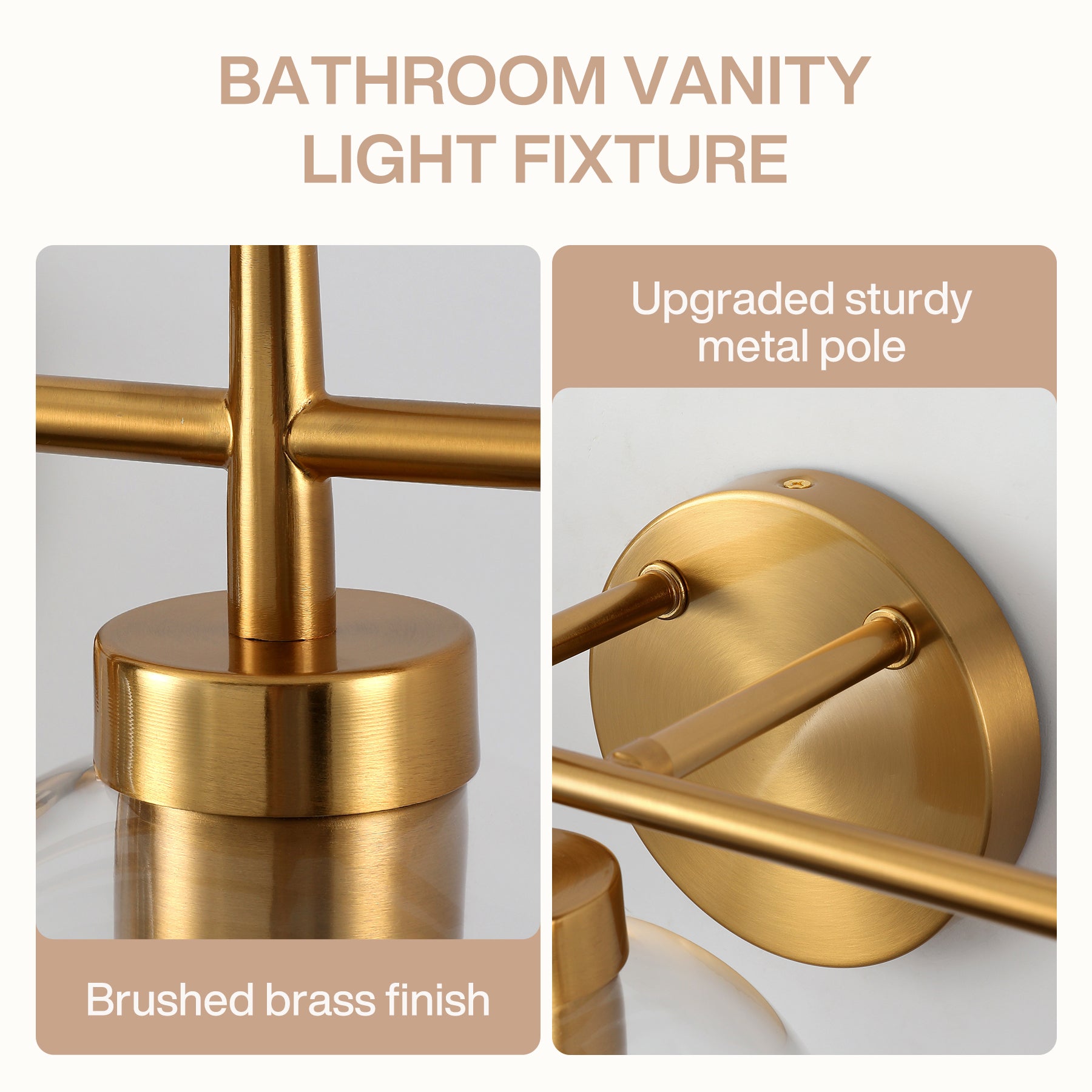 3-Light Bathroom Vanity Light, Modern Brass Finish Wall Sconce Fixture Over Mirror