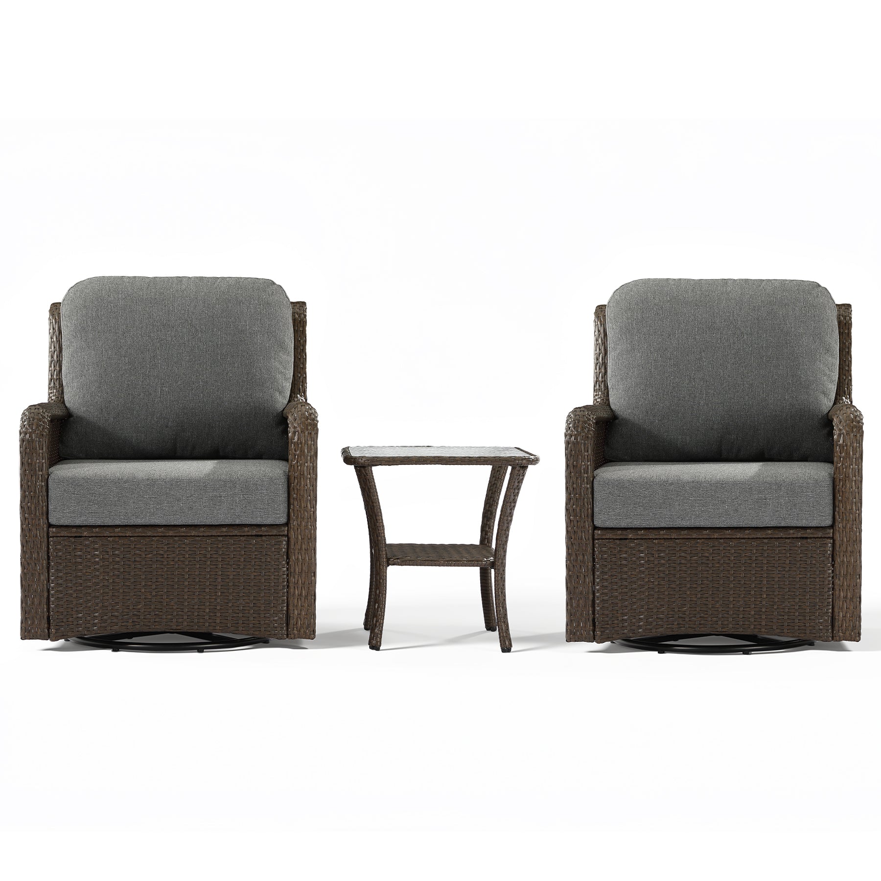 3-Piece Patio Furniture Set, Outdoor Wicker Swivel Chairs Bistro Sets