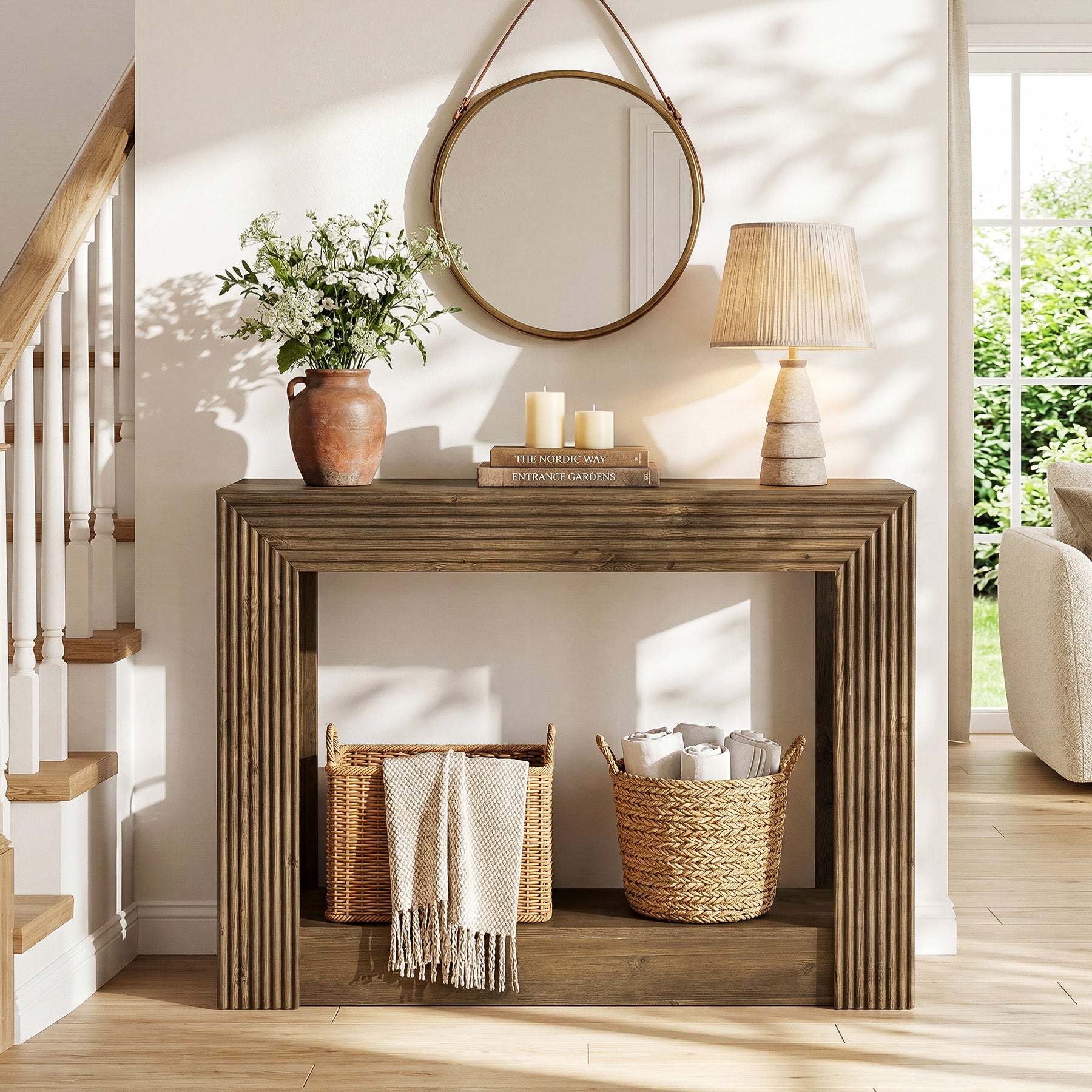 41" Farmhouse Console Table with Storage, Narrow 2-Tier Sofa Table for Entryway or Behind Couch