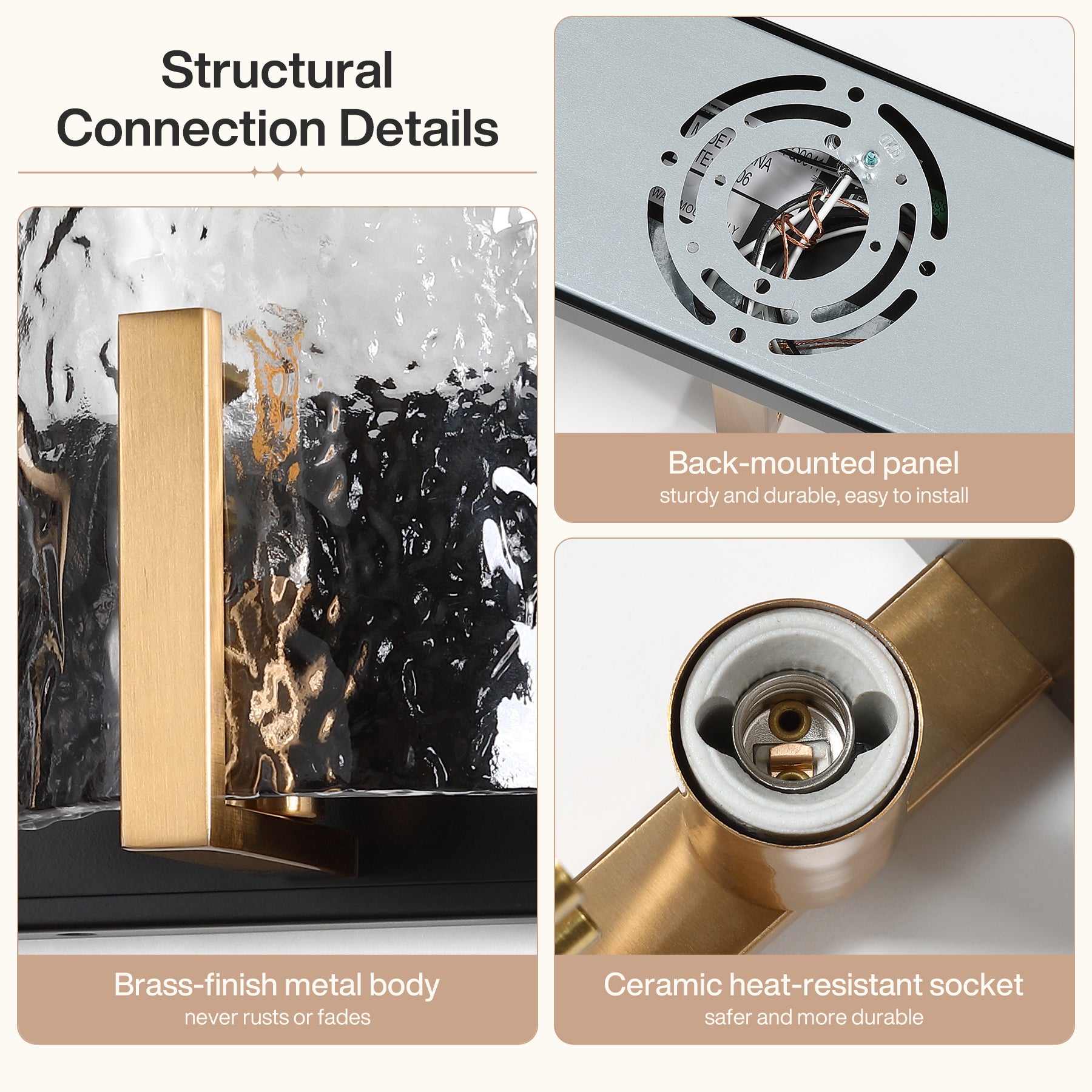 3‑Light Bathroom Light Fixtures, Modern Vanity Light with Smoky Gray Water Ripple Glass