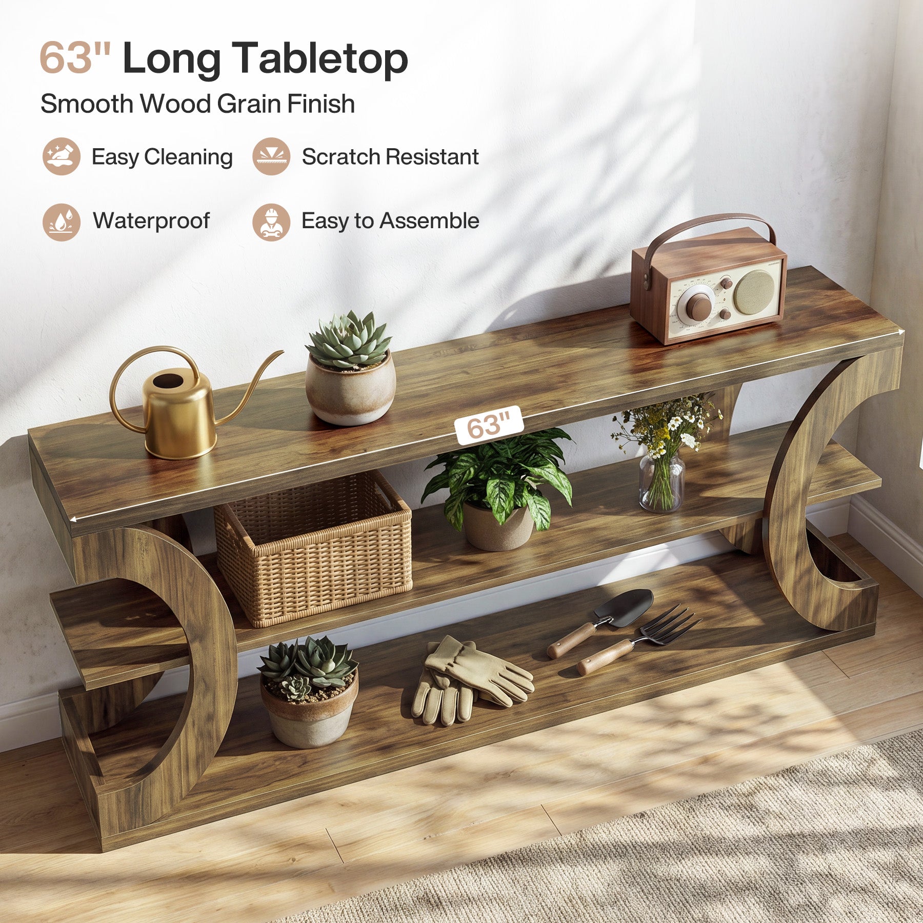 3-Tier Console Table, 63" Farmhouse Entryway Sofa Table for Hallway