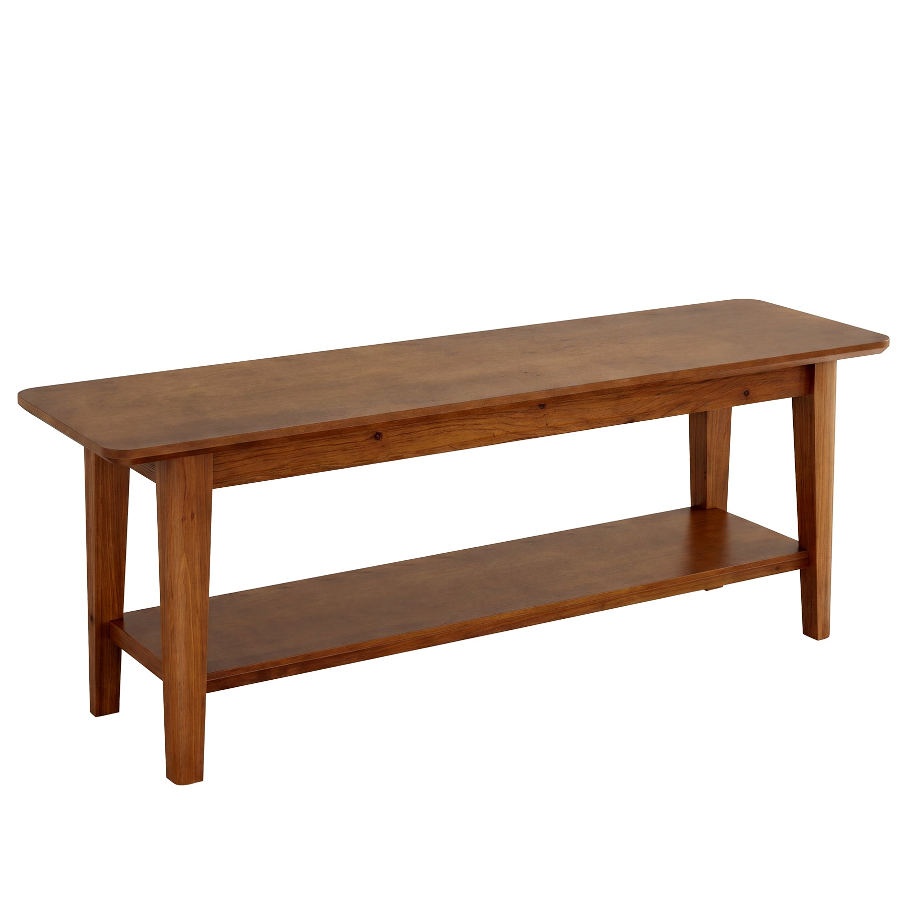 55" Solid Wood Entryway Bench, Farmhouse Shoe Storage Bench With Shelf For Hallway