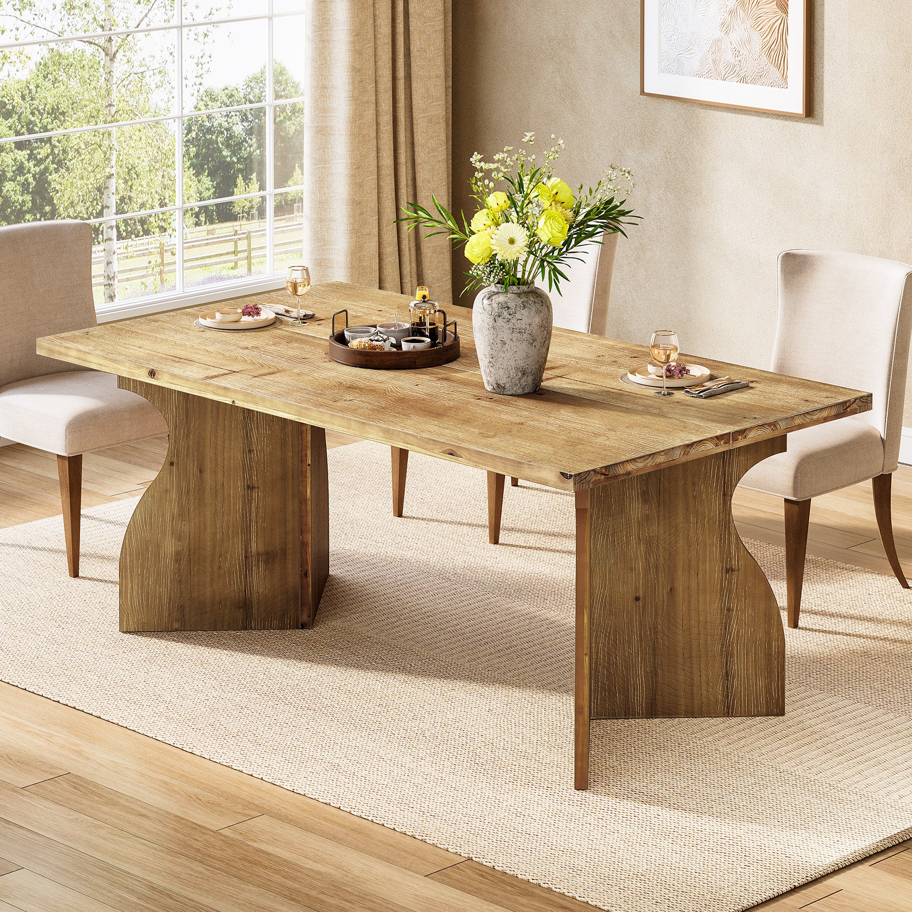 Tribesigns 63-Inch Solid Wood Dining Table, Rectangular Kitchen Table for 4-6 People