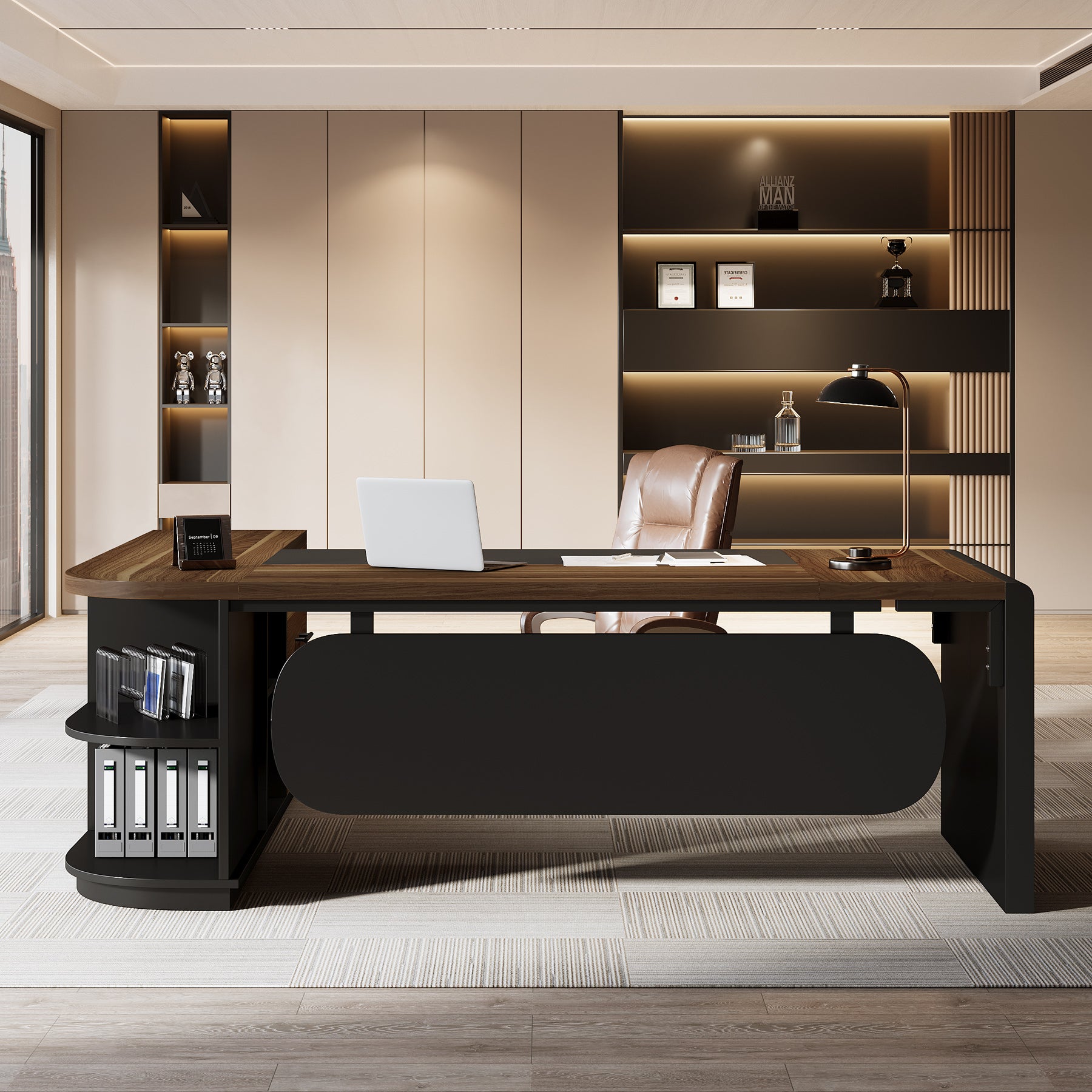 Large 80" L-Shaped Computer Desk with Storage Drawers, Executive Office Workstation