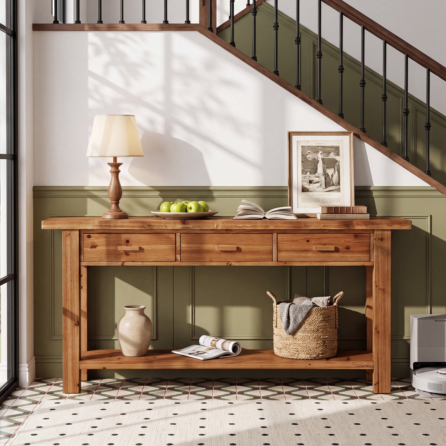 70.9" Solid Wood Console Table, Entryway Table with 3 Drawers For Living Room