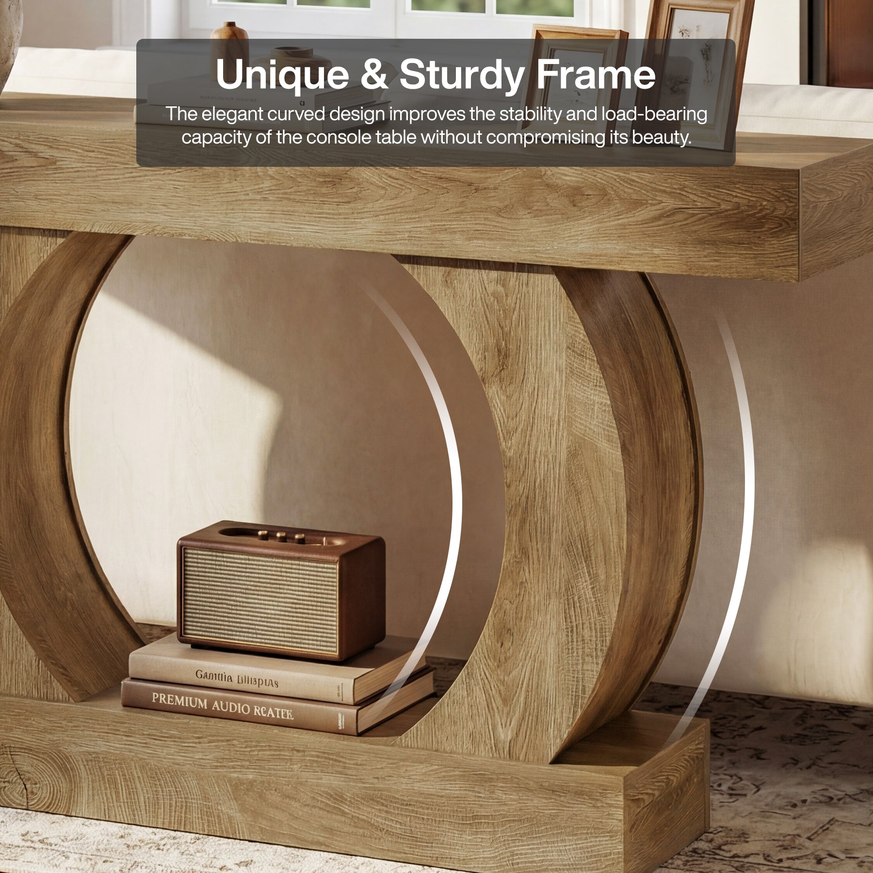 Farmhouse Console Table, 59" Entryway Table with Unique Circular Base for Hallway