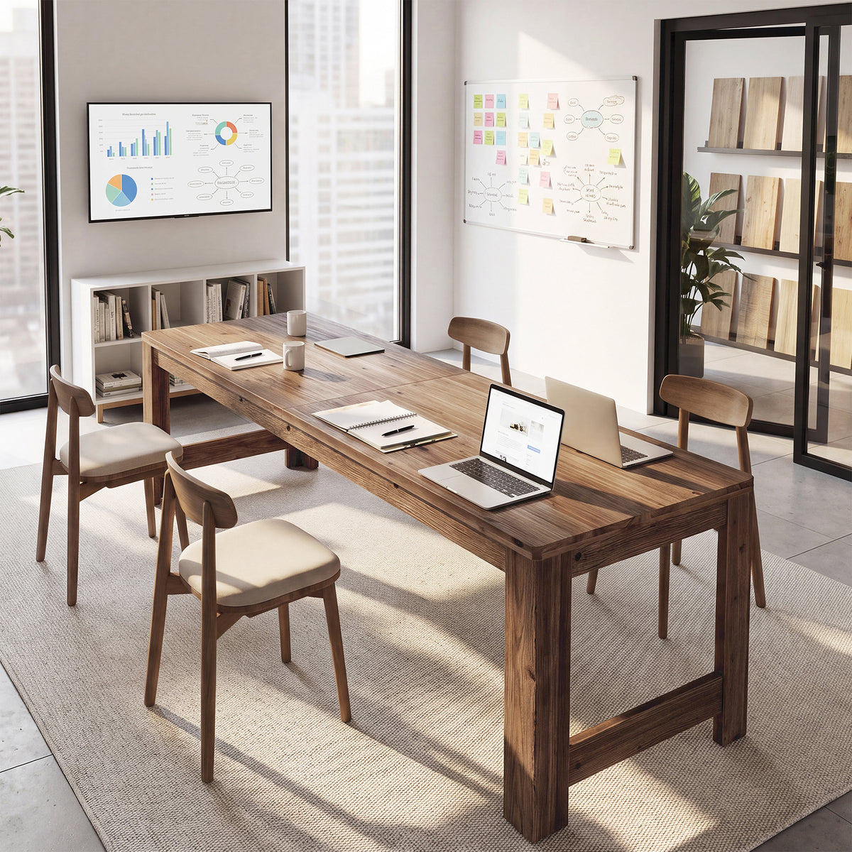 79" Conference Table for 6-8, Farmhouse Solid Wood Modular Office Meeting Table