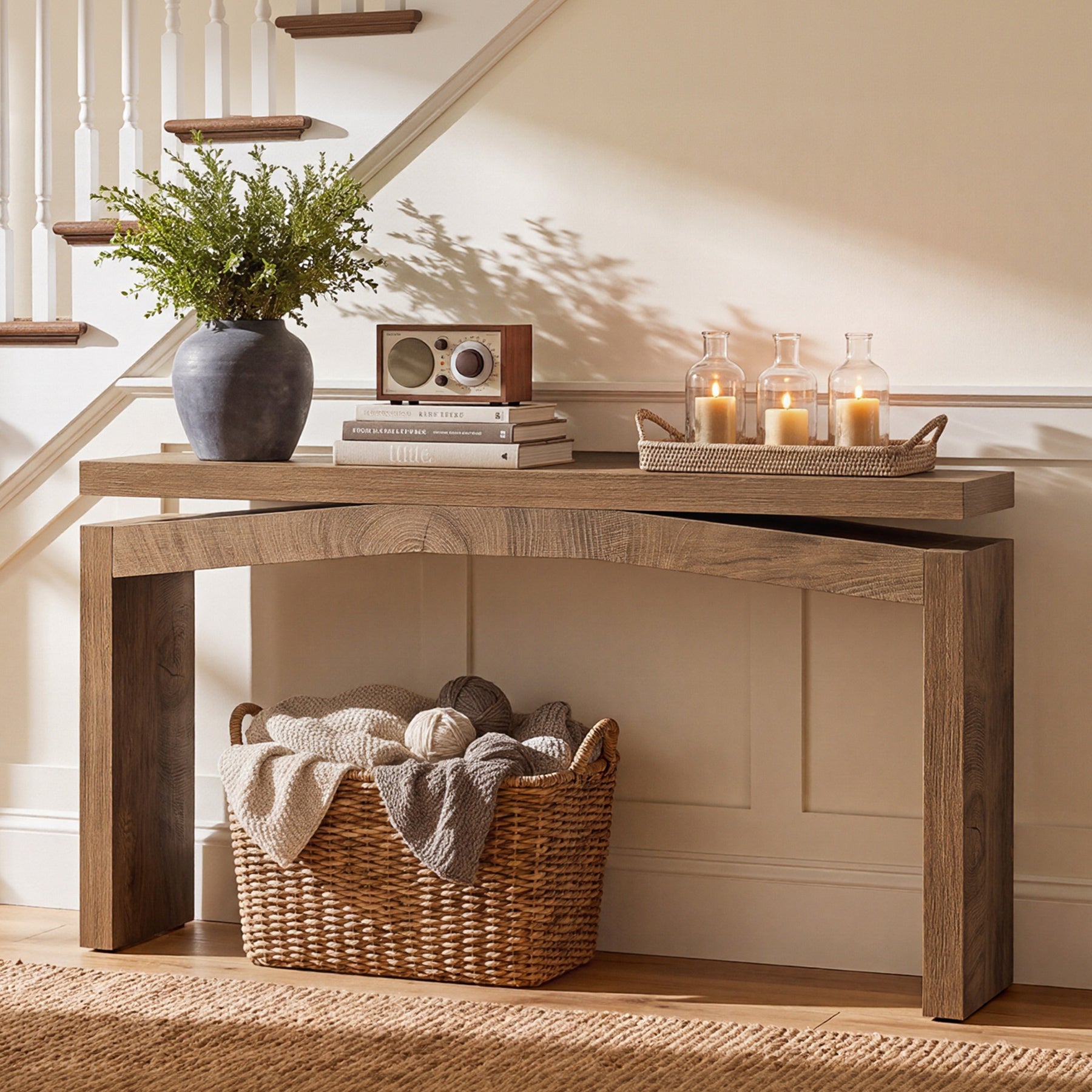 63" Farmhouse Console Table for Entryway, Engineered Wood Sofa Table