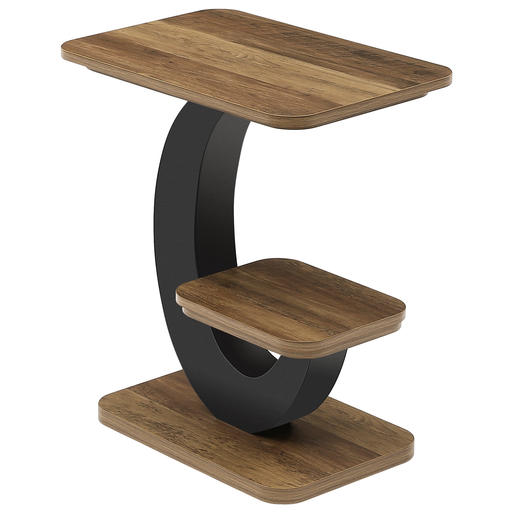 2-Tier End Table, Narrow Side Table with Metal Arc-Shaped Frame