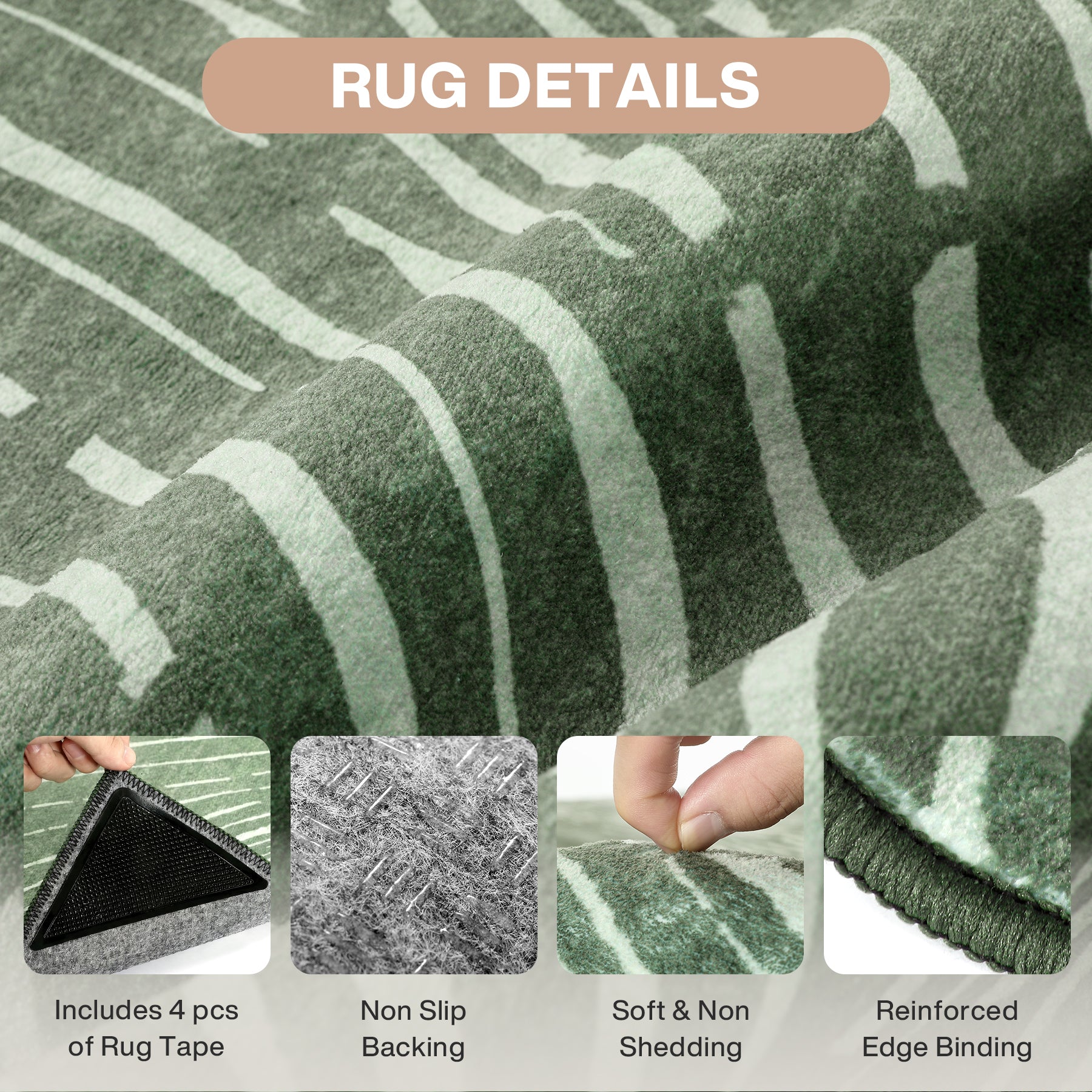 5x7/8x10 Abstract Machine Washable Area Rug, Soft Boho Minimalist Non-Slip Low Pile Carpet, Oeko-Tex Certified