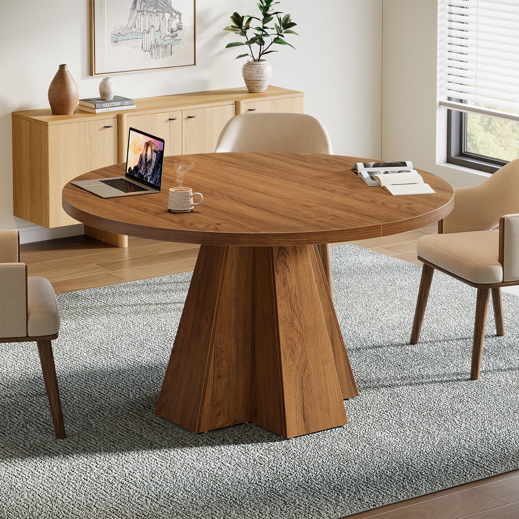 Round Conference Table, Small Meeting Table with Thickened Tabletop