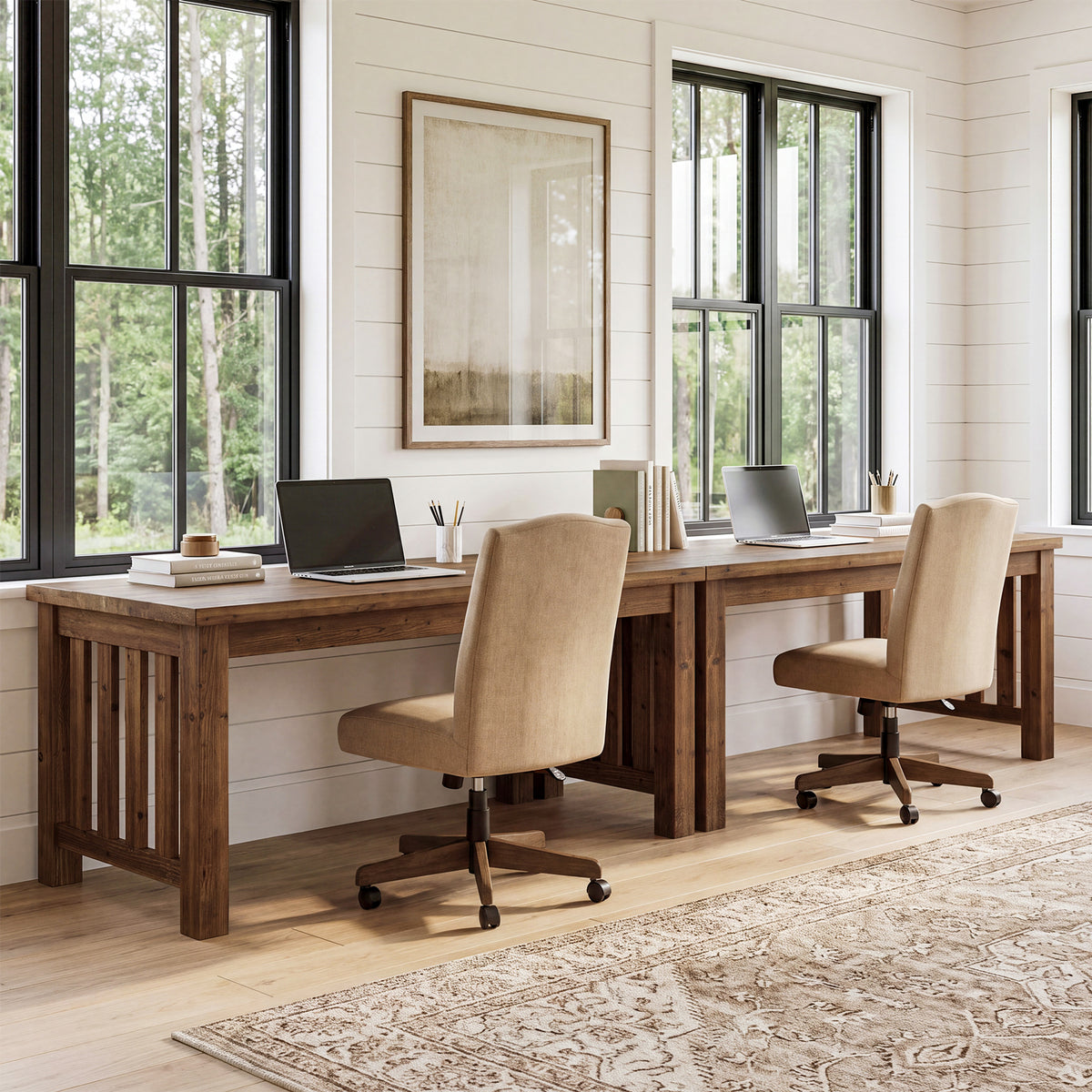 63" Solid Wood Computer Desk, Sturdy Farmhouse Home Office Writing Table