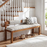 55" Solid Wood Entryway Bench, Upholstered Bench End of Bed Bench with Backrest 3