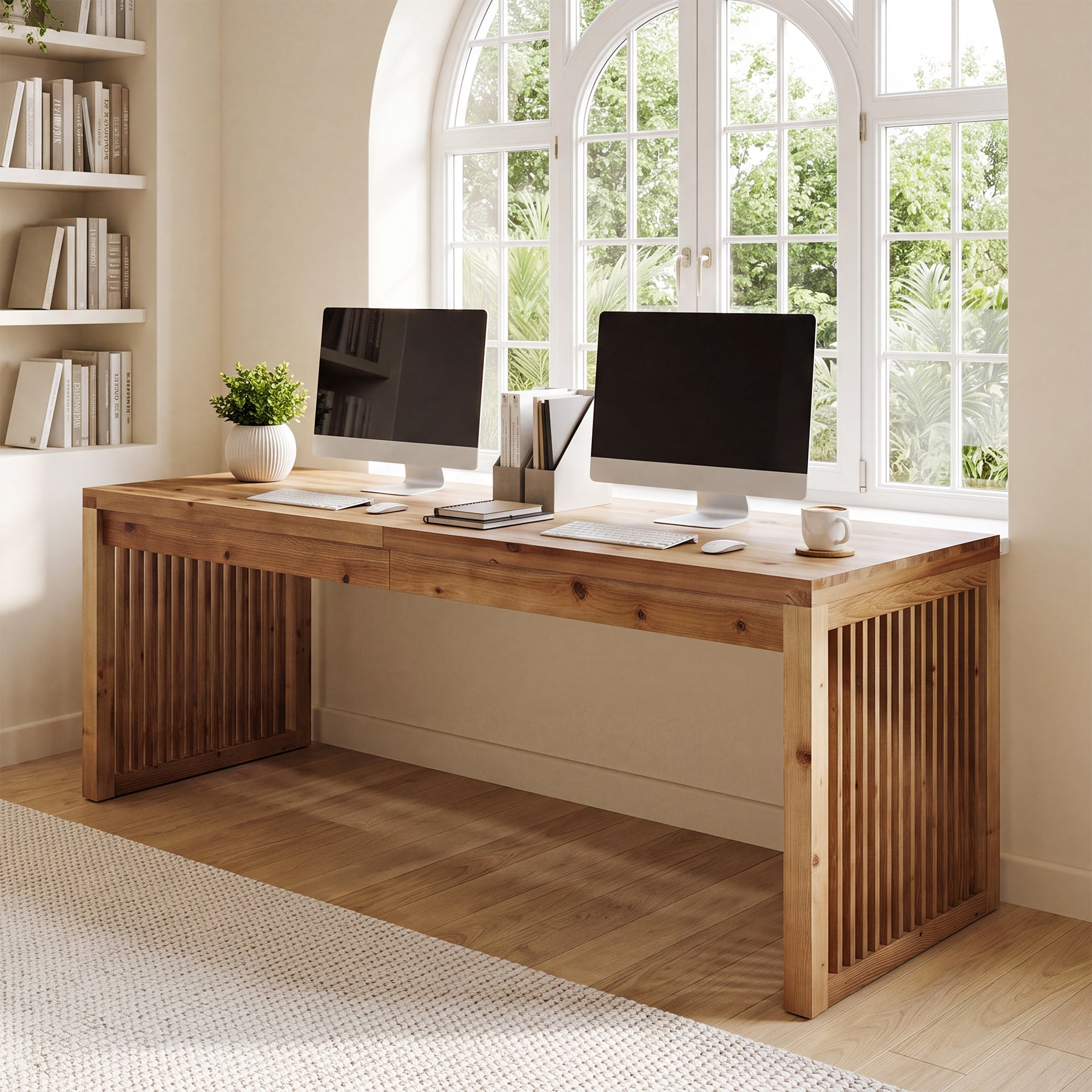 78.7" Solid Wood 2-Person Desk, Large Computer Desk for Home Office