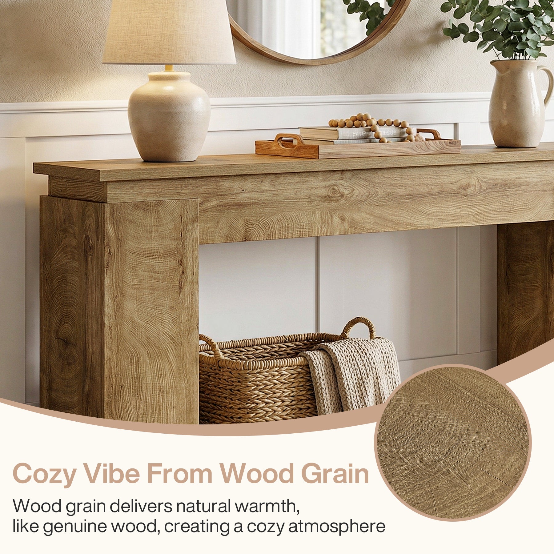 63" Farmhouse Console Table with Open Shelf, Narrow Sofa Table for Entryway, Hallway, or Behind Couch