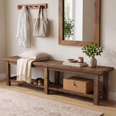 71" Solid Wood Entryway Bench, 2-Tier Shoe Bench End-of-Bed Bench with Open Storage 3