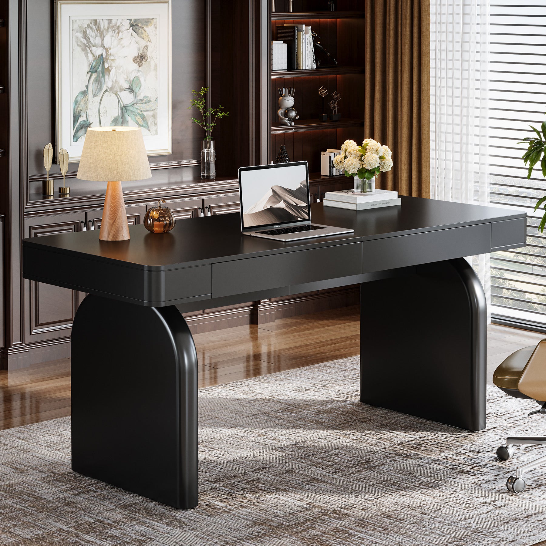 63" Executive Desk, Modern Office Computer Desk with 2 Storage Drawers