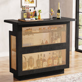 Rattan Home Bar Unit, 4-Tier Liquor Wine Bar Cabinet with Stemware Racks 3