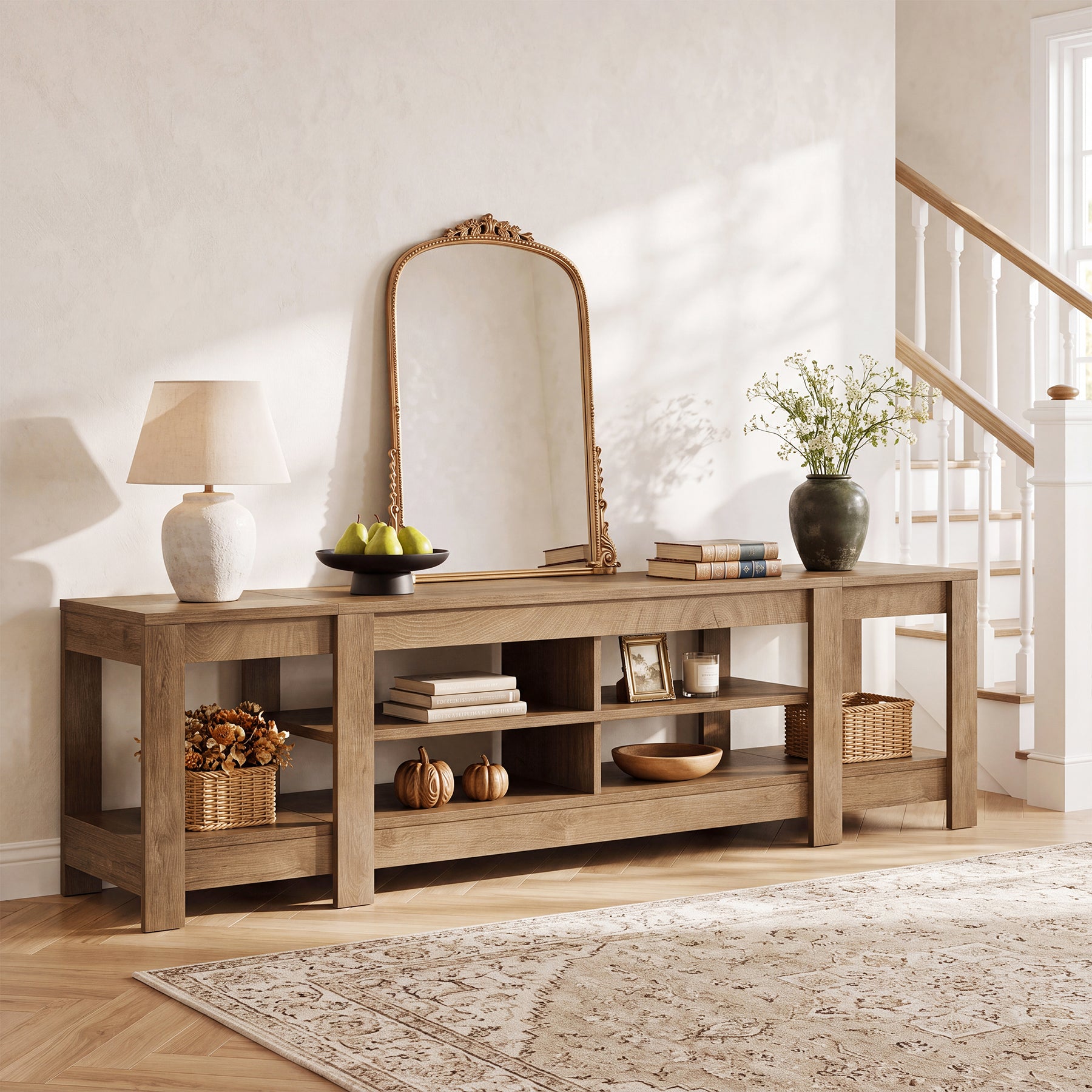 78.7" Long Console Table, Farmhouse Sofa Table Behind Couch with Shelves