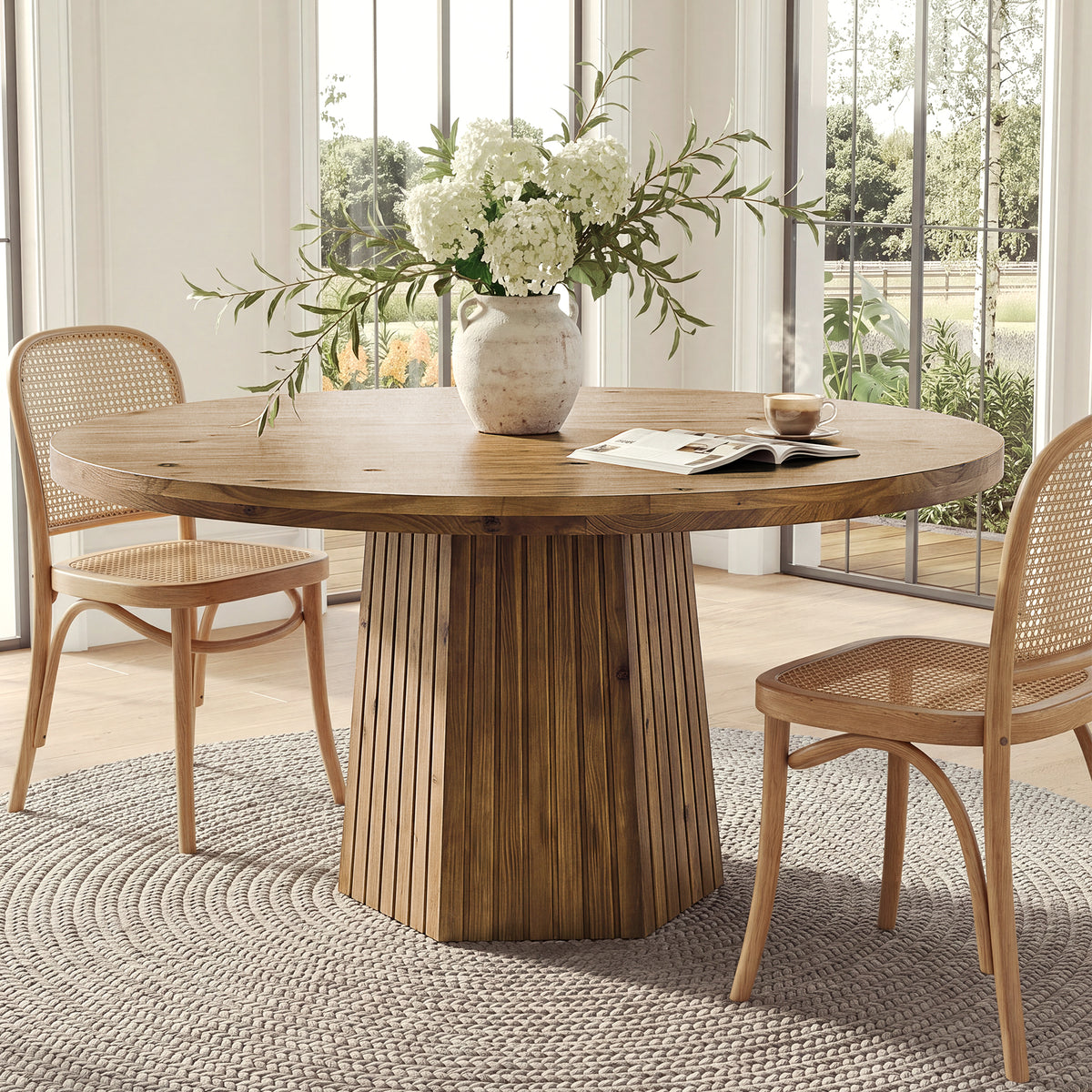 47" Farmhouse Solid Wood Dining Table for 4, Pedestal Base Kitchen Table