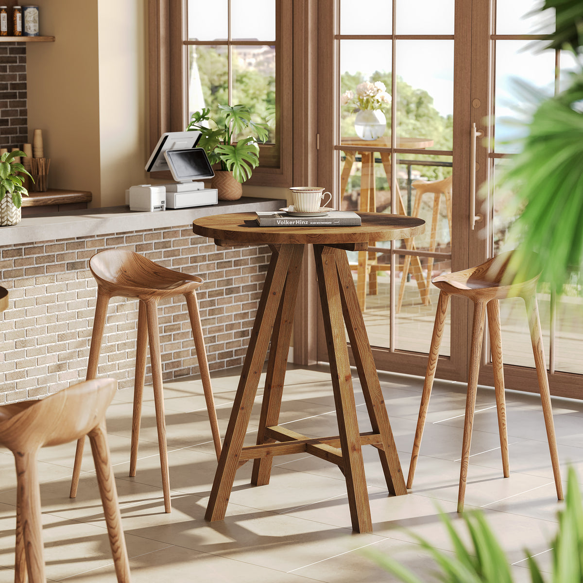 31.5" Round Bar Table, Solid Wood Pub Bistro Table