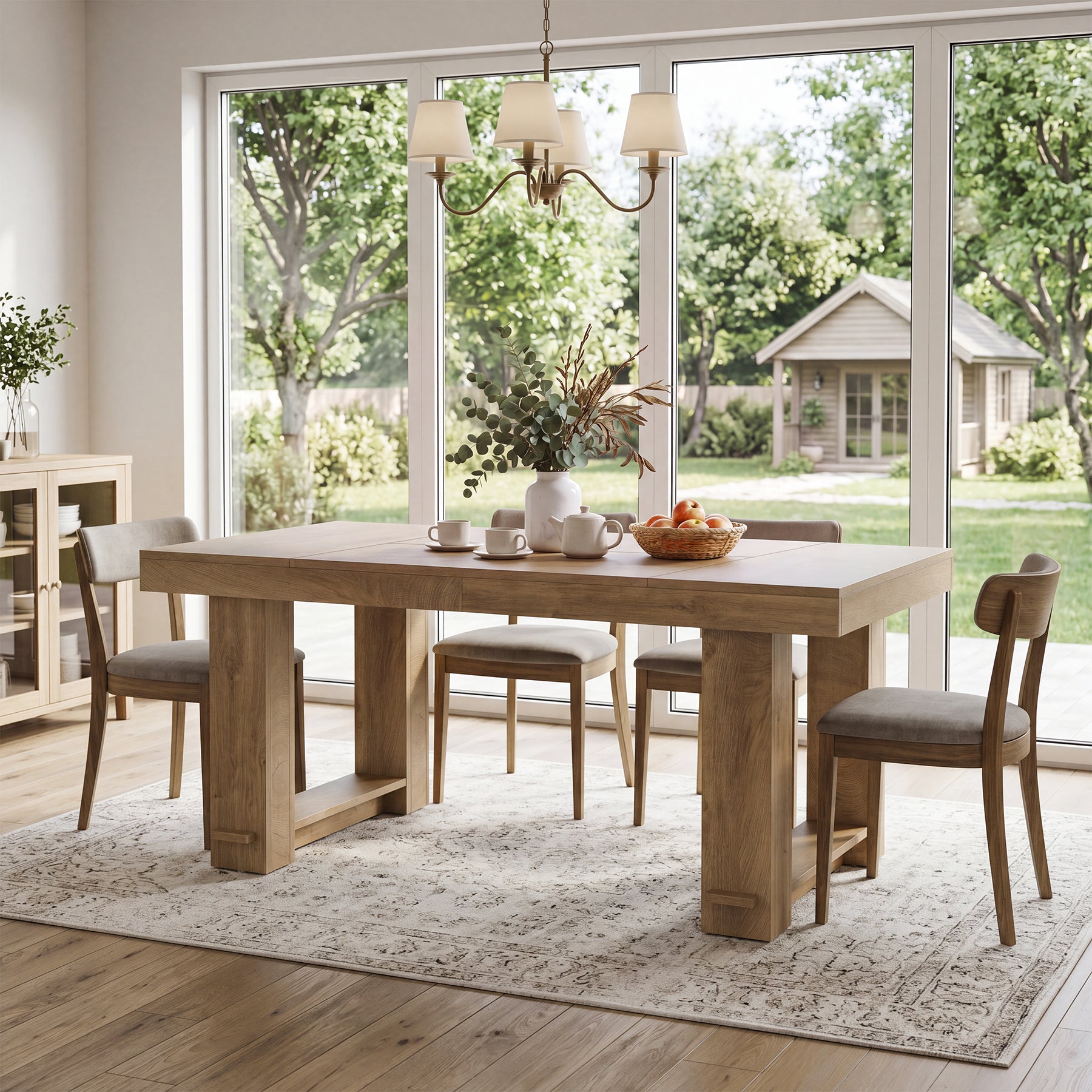 63" Large Dining Table, Rectangular Farmhouse Kitchen Table for 4-6 People
