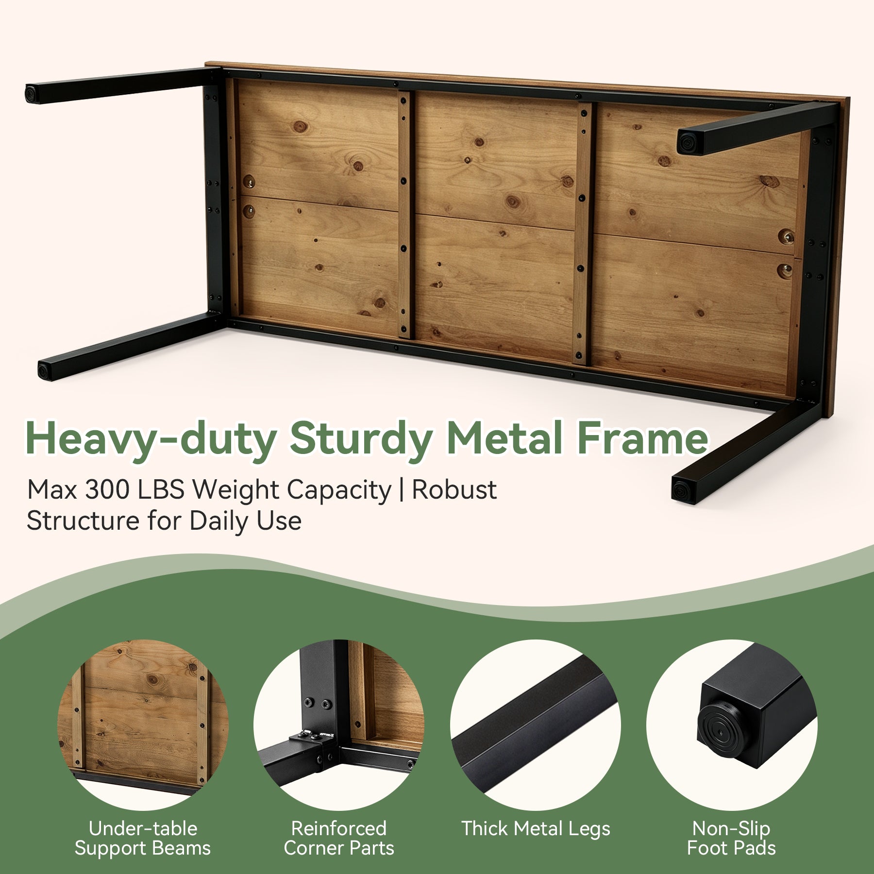 70.9" Computer Desk, Industrial Executive Office Desk with Solid Pine Wood Top