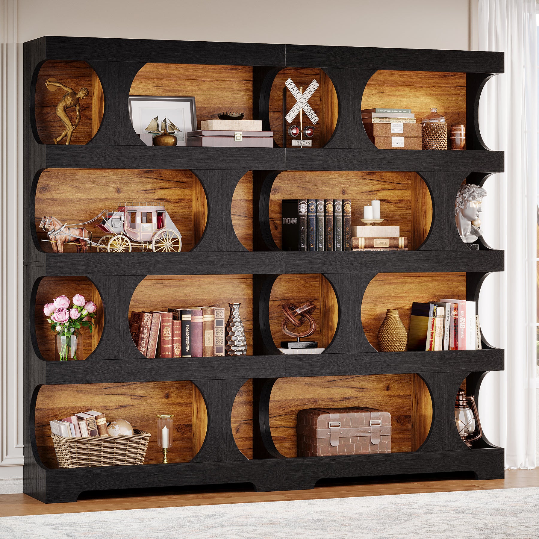 71" Bookcase, Modern Asymmetrical Bookshelf 4-Tier Display Shelf