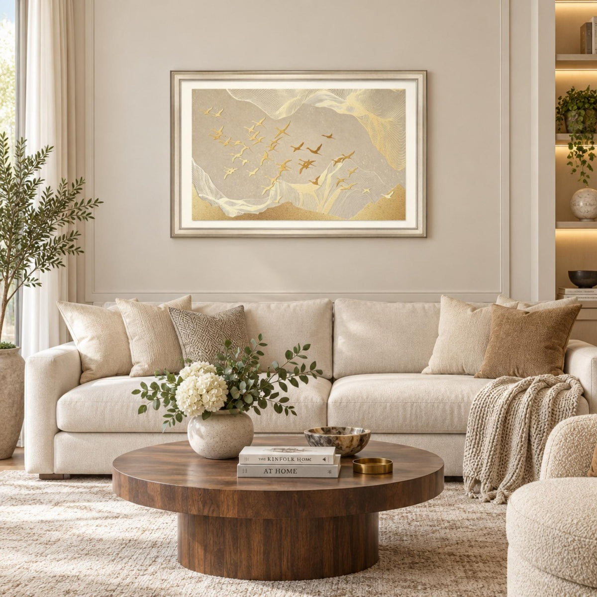 Tribesigns 24x36 Inch Modern Abstract Gold Framed Wall Art for Living Room