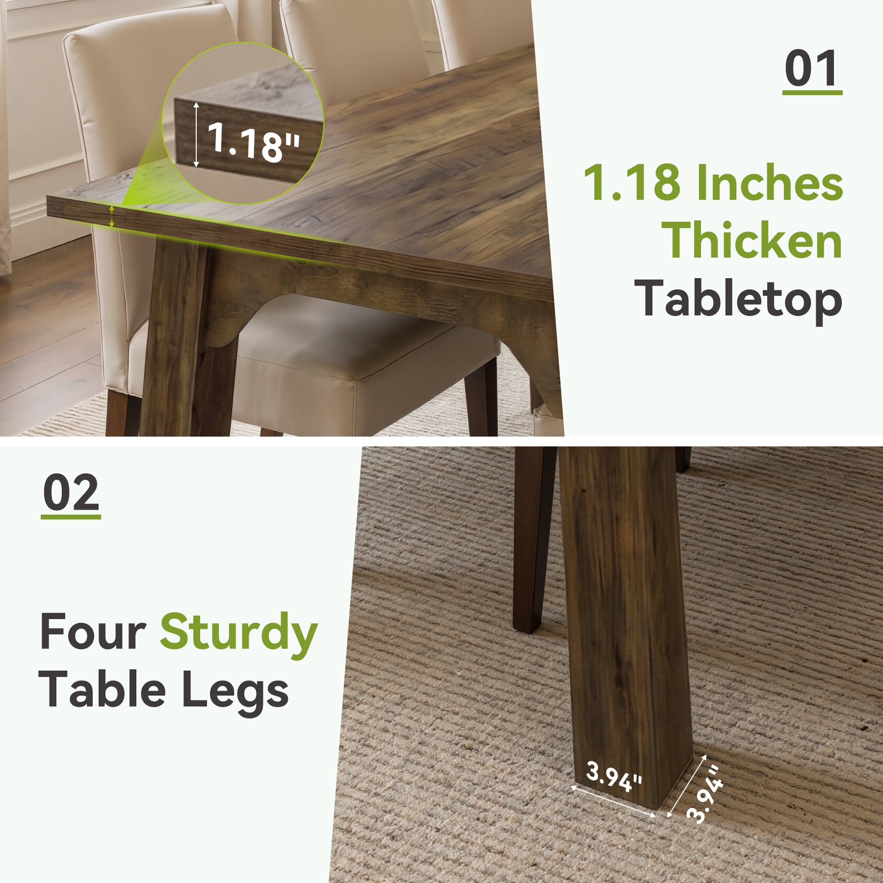 63" Rectangular Dining Table for 4-6, Modern Farmhouse Kitchen Table with Heavy-Duty Legs