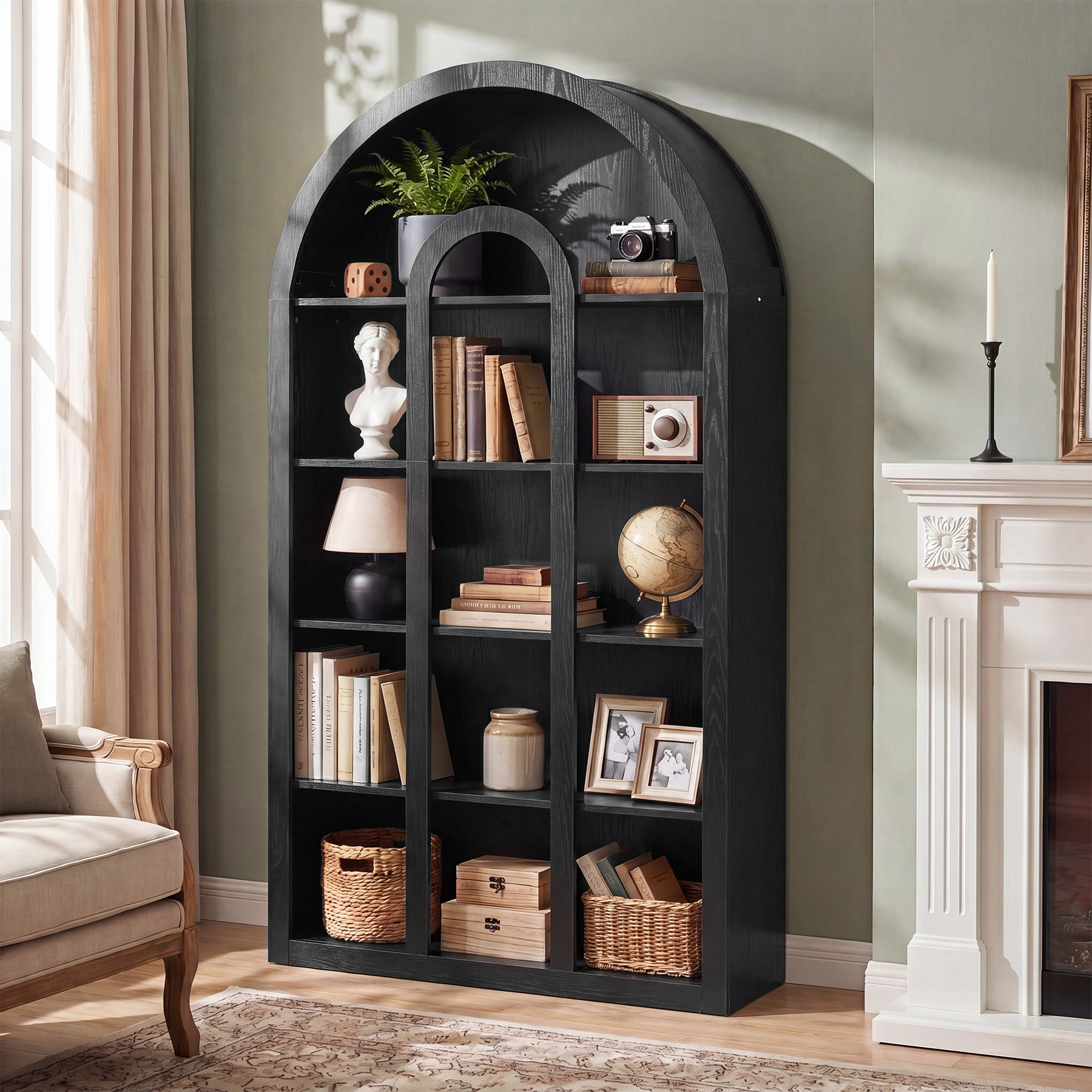 70.87" Tall Bookshelf, 5-Tier Arched Bookcase with Open Shelves for Living Room
