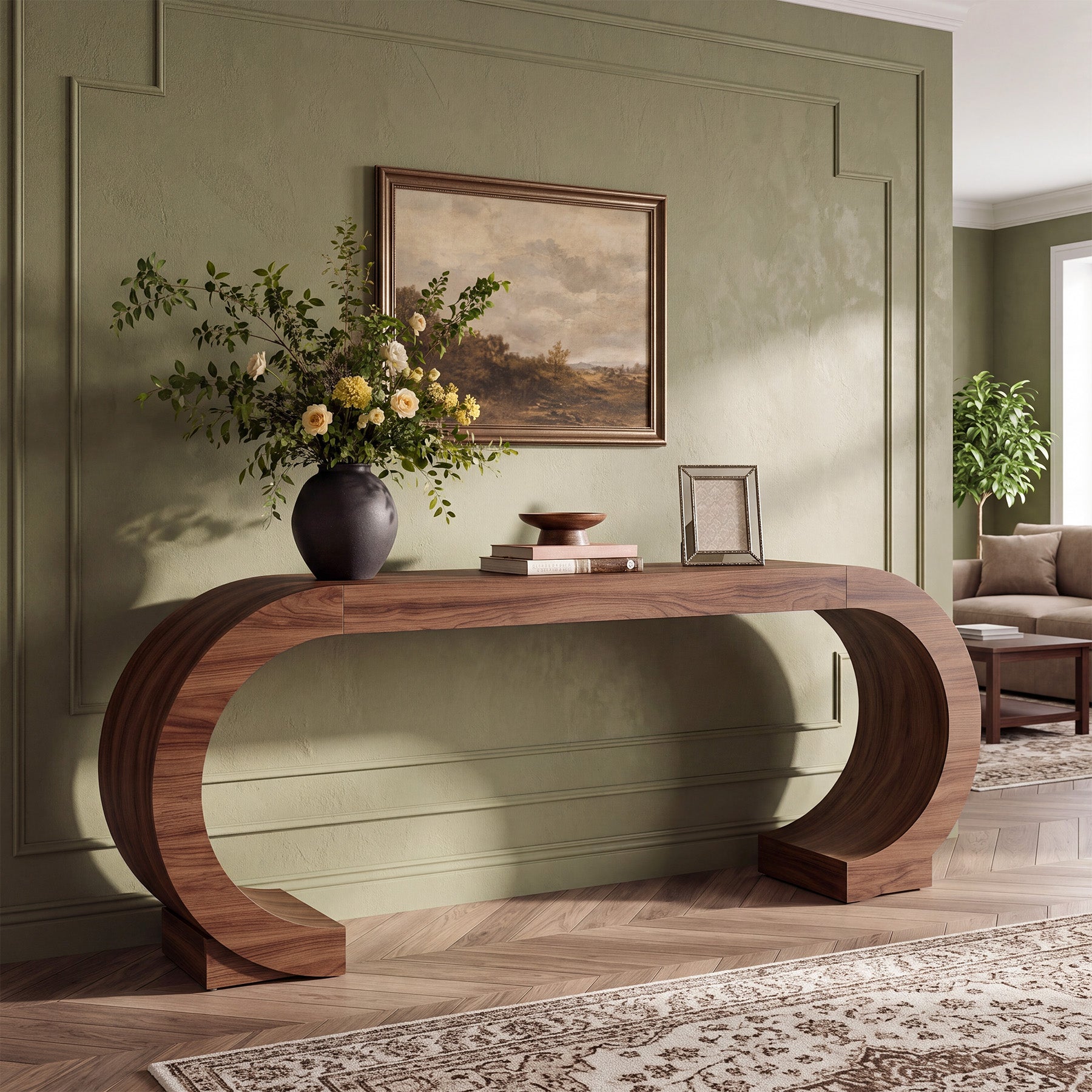 79" Console Table, Arched Entryway Table Sofa Table with Curved Pedestal