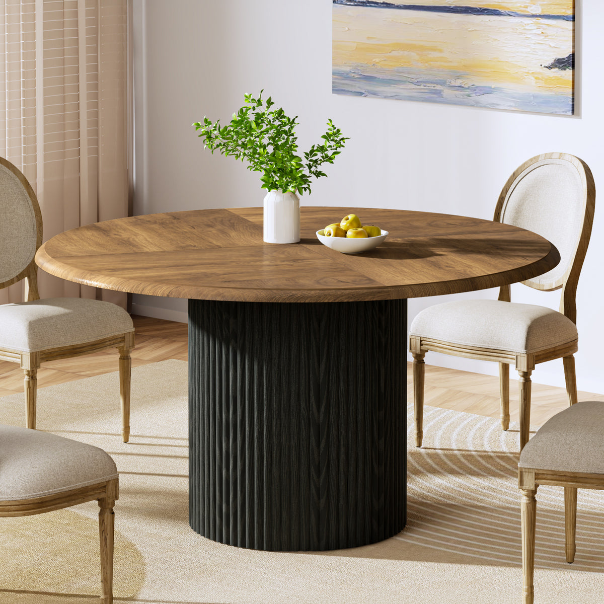 47.24" Farmhouse Round Dining Table for 4-6 with Sturdy Pedestal Base
