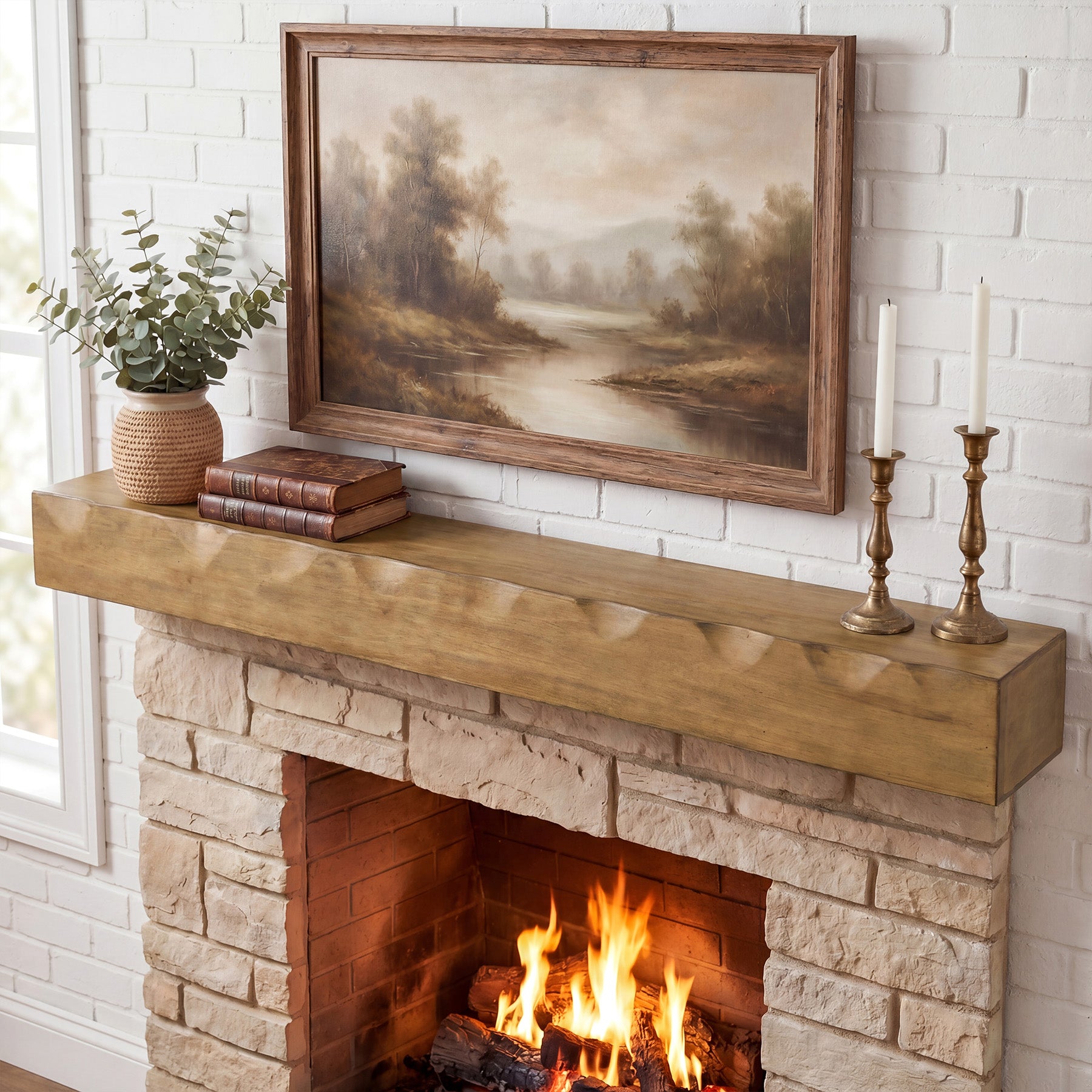 63" Fireplace Mantel Shelf, Solid Wood Wall Floating Mantel Shelf for Over Fireplace