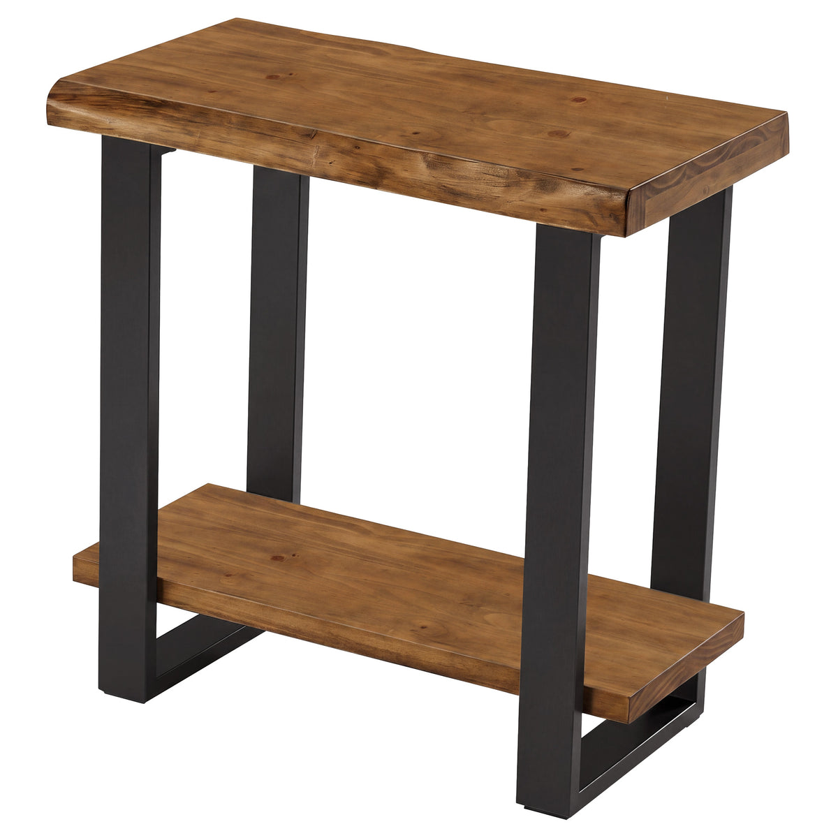 Solid Wood End Table, 2-Tier Side Table Nightstand with Iron Frame