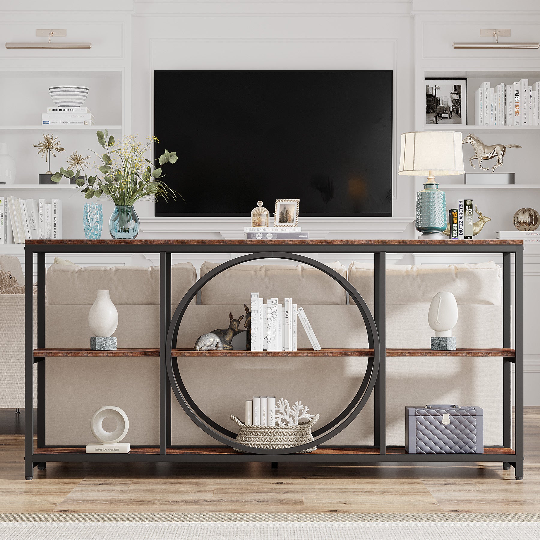 70.9" Console Table, Narrow Sofa Table with 3 Tier Storage Shelves