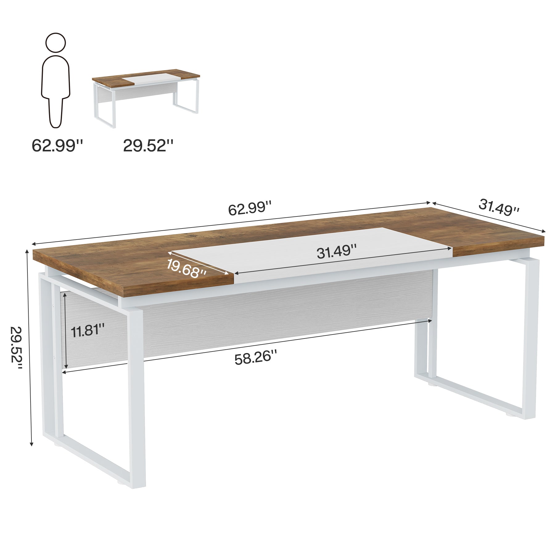 63" Computer Desk, Modern Executive Desk with Sturdy Legs