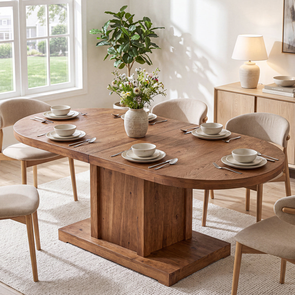 63" Oval Farmhouse Solid Wood Dining Table for 4-6, Sturdy 400 lb Kitchen Table