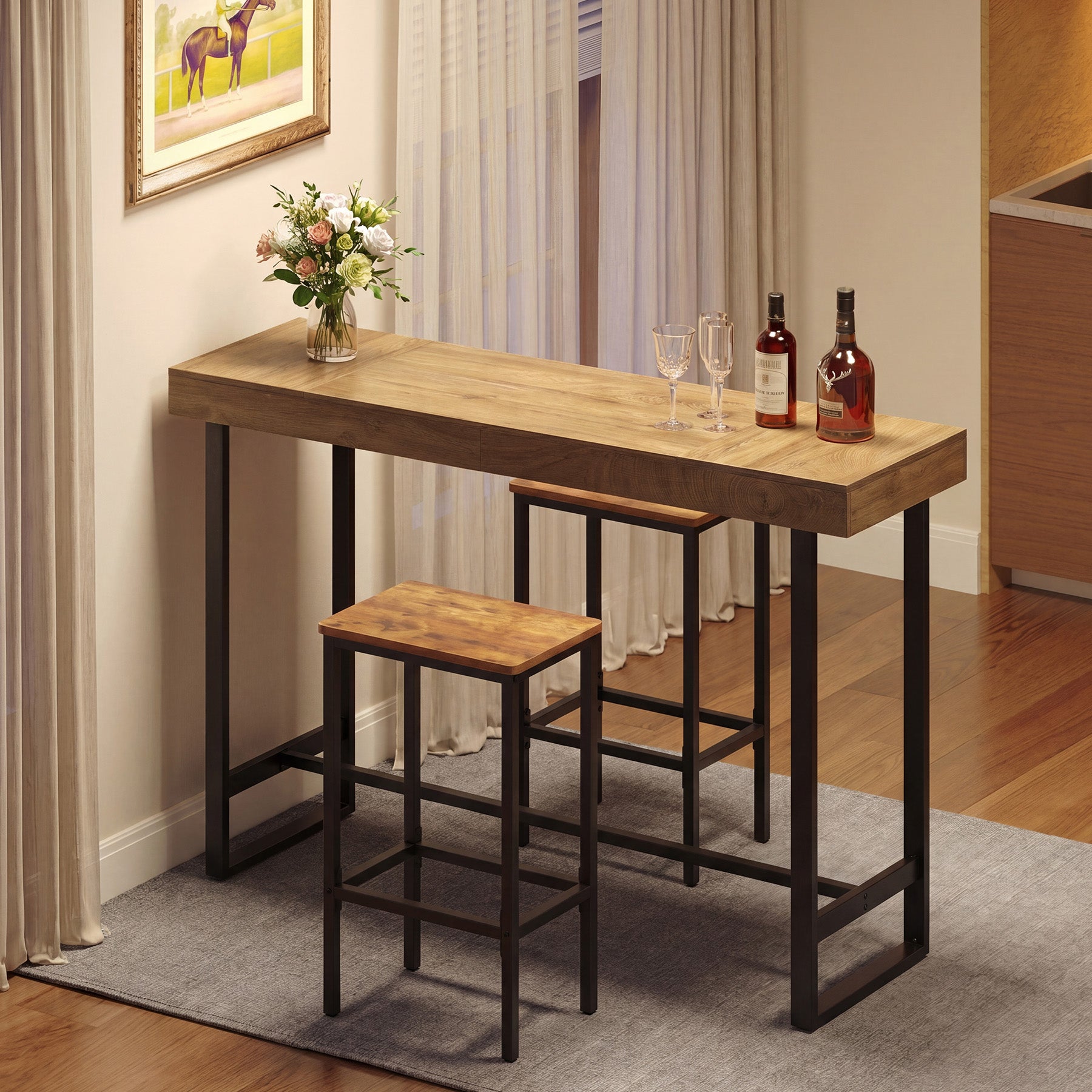 70" Industrial Bar Table, Metal Pub Table with Footrest for Coffee Station or Standing Desk