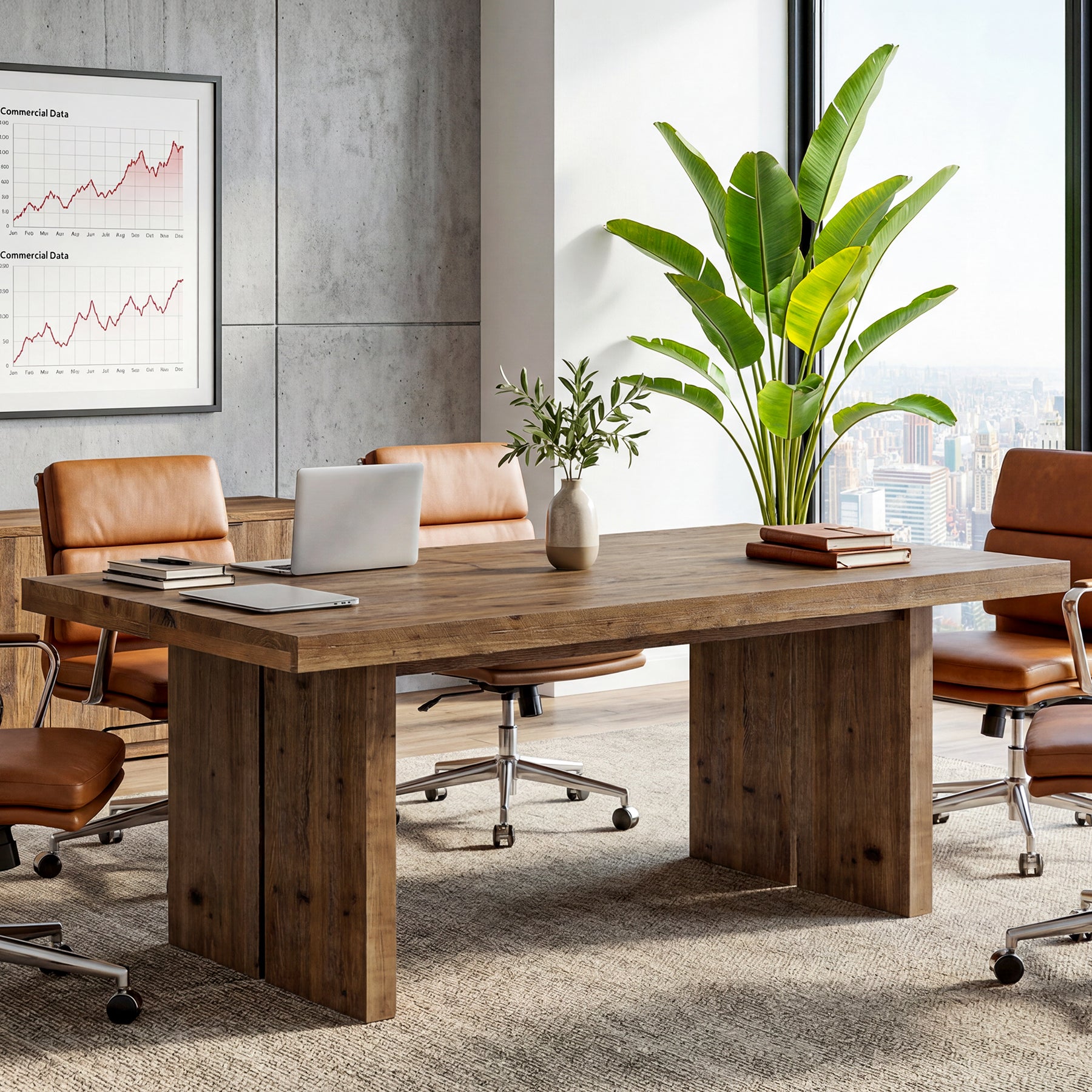 Tribesigns 63" Conference Table for 6 People, Solid Wood Meeting Table for Office