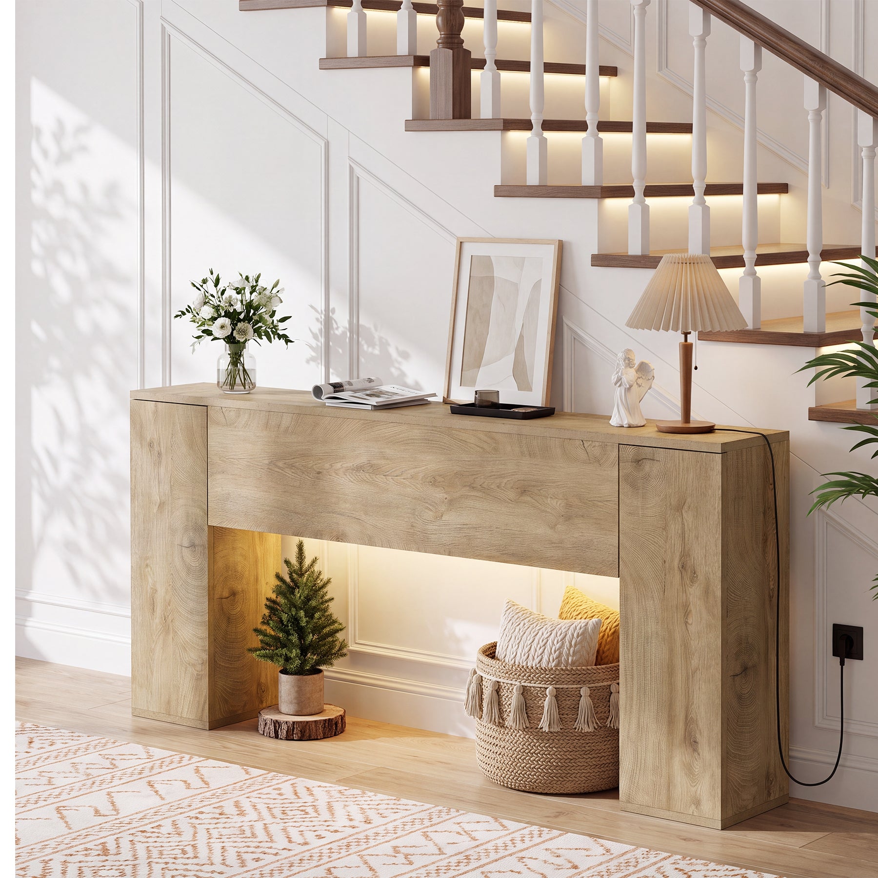 78.7” Extra Long Console Table, Farmhouse Entryway Table with 2 Hidden Storage Cabinets