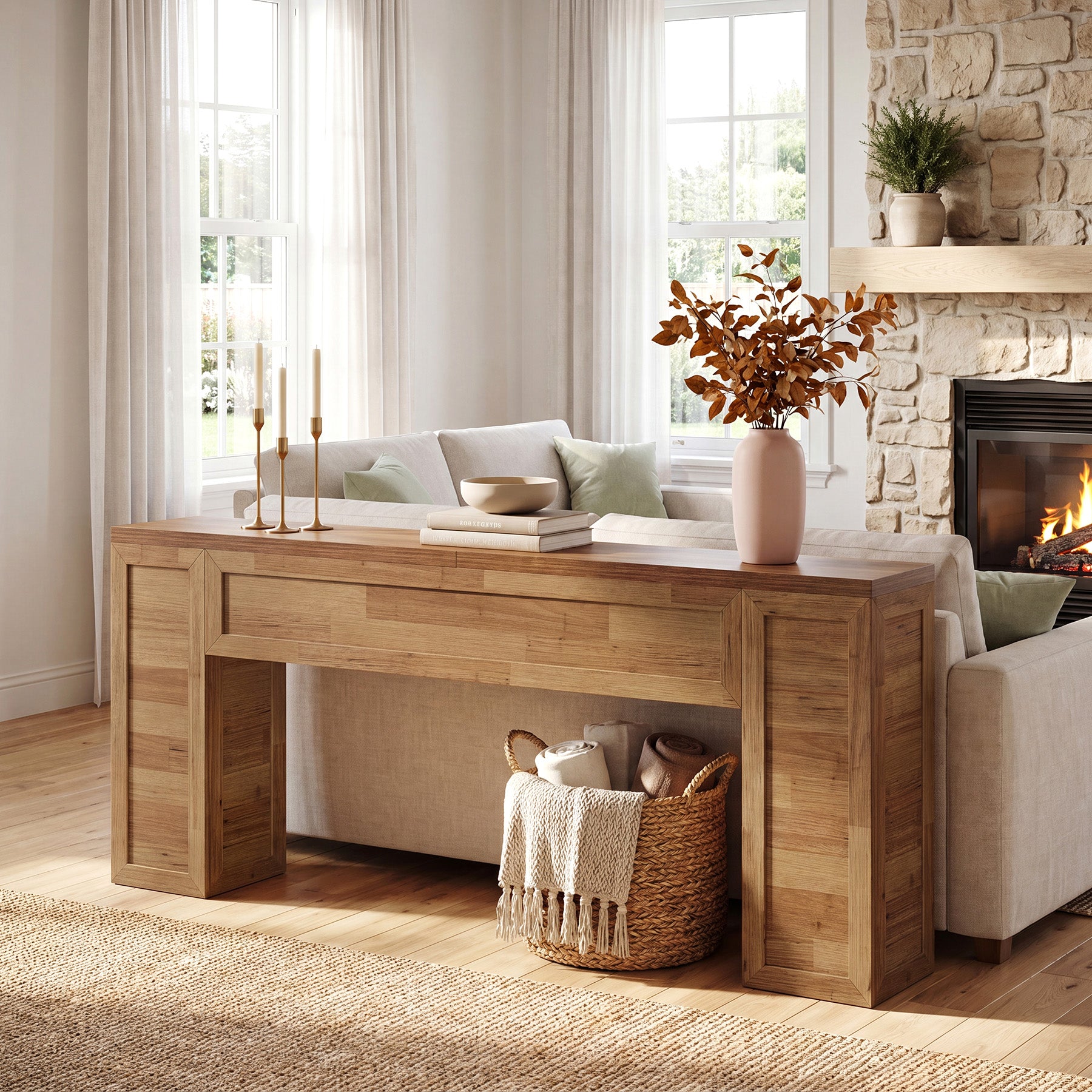 78.7" Long Console Table for Entryway, Farmhouse Narrow Sofa Table Behind Couch
