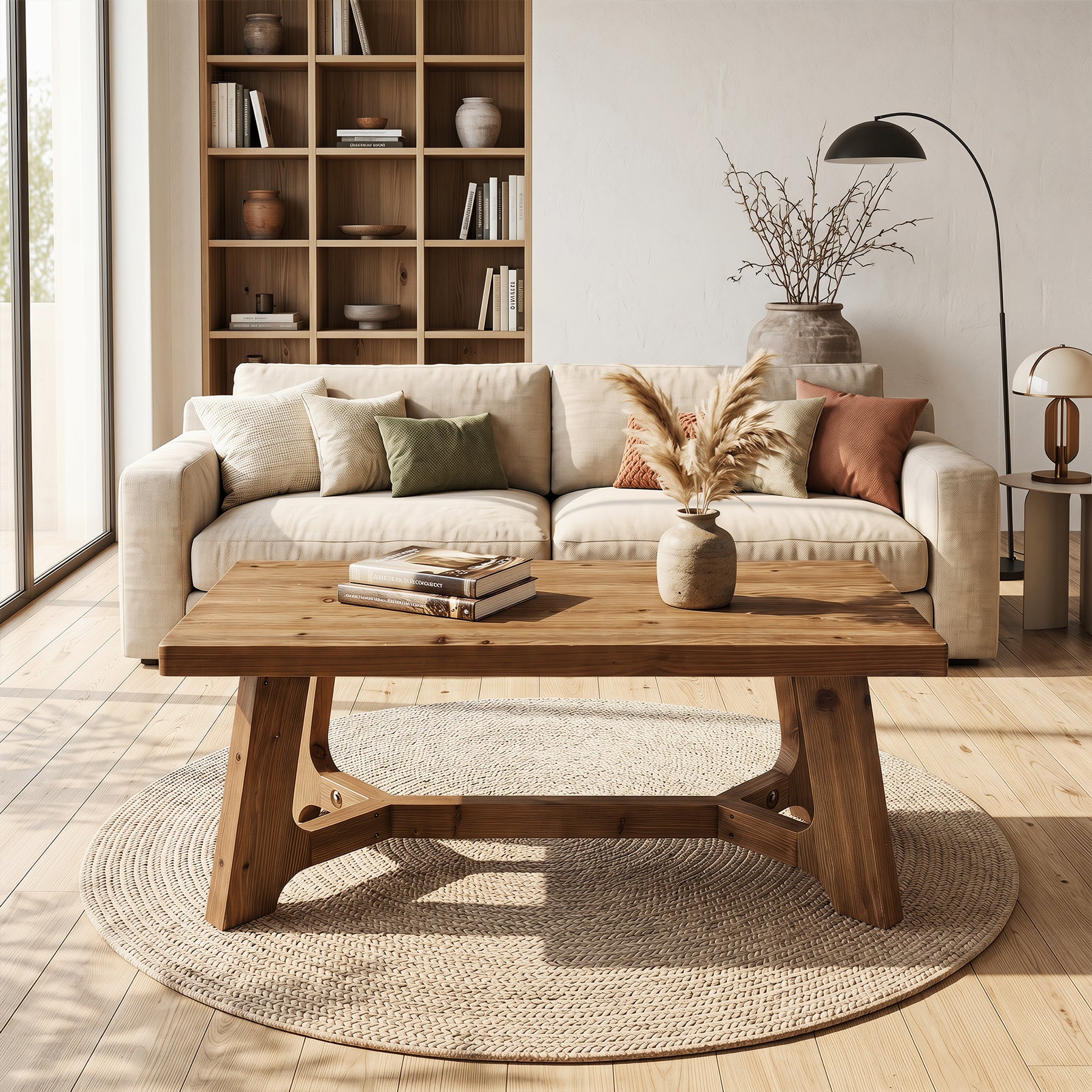 47" Solid Wood Coffee Table, Farmhouse Center Table for Living Room