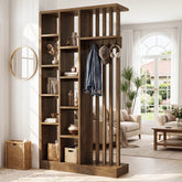 70.9" Wall Room Divider, Freestanding Privacy Screen Partition with Shelves & Coat Hooks 3