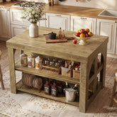 55" Kitchen Island with Storage, Large Stationary Island Bar Table with 3 Shelves 3