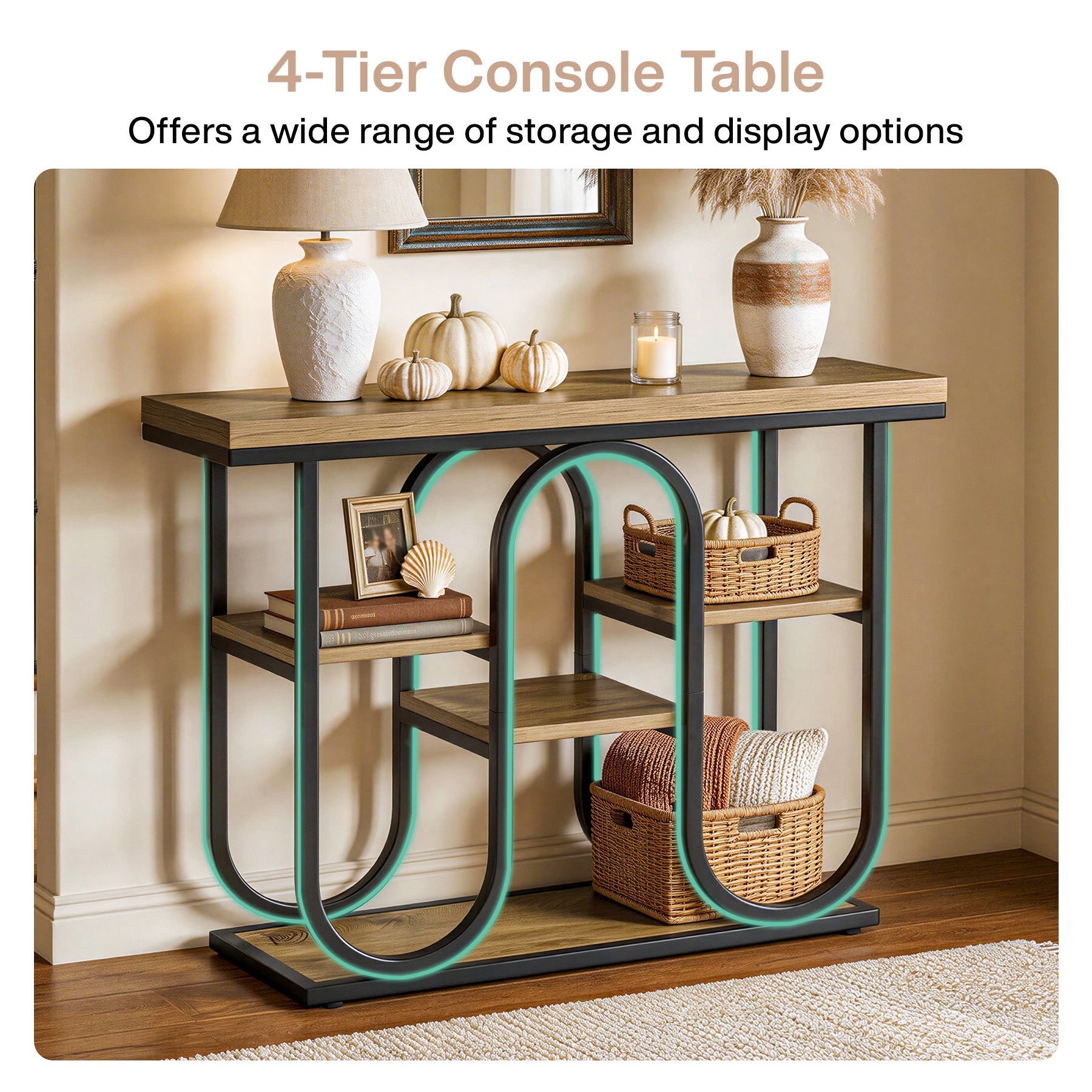 41.3" Console Table, 4-Tier Sofa Table Entryway Table with Open Shelves