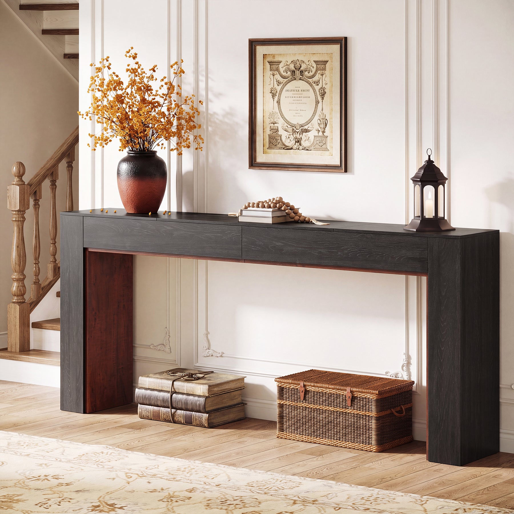 78.7" Extra Long Farmhouse Console Table, Two-Tone Entryway Sofa Table for Hallway & Behind Couch